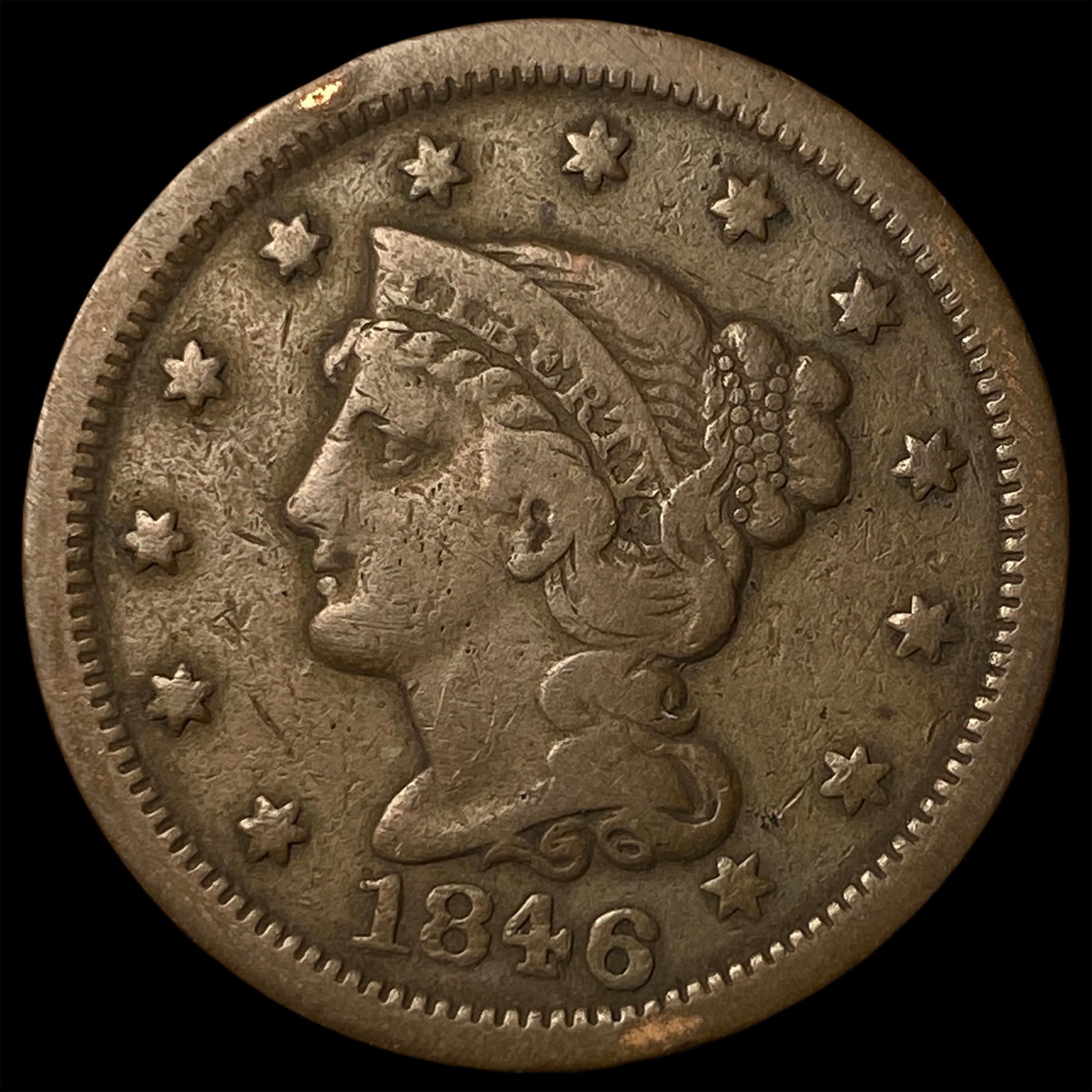 1846 Braided Hair Large Cent LIGHTLY CIRCULATED: 1846 Braided Hair Large Cent LIGHTLY CIRCULATED