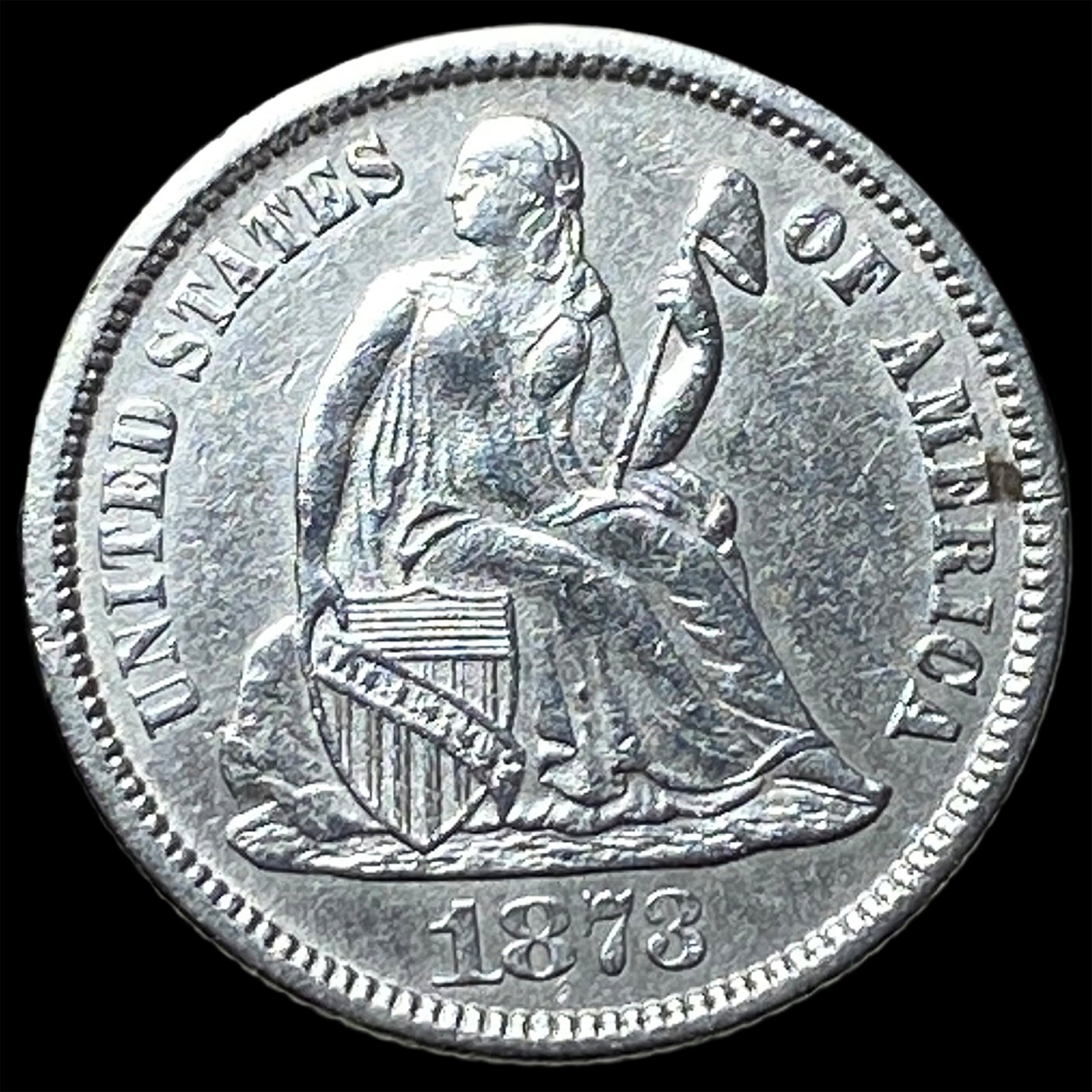 1873 Seated Liberty Dime CLOSELY UNCIRCULATED: 1873 Seated Liberty Dime CLOSELY UNCIRCULATED