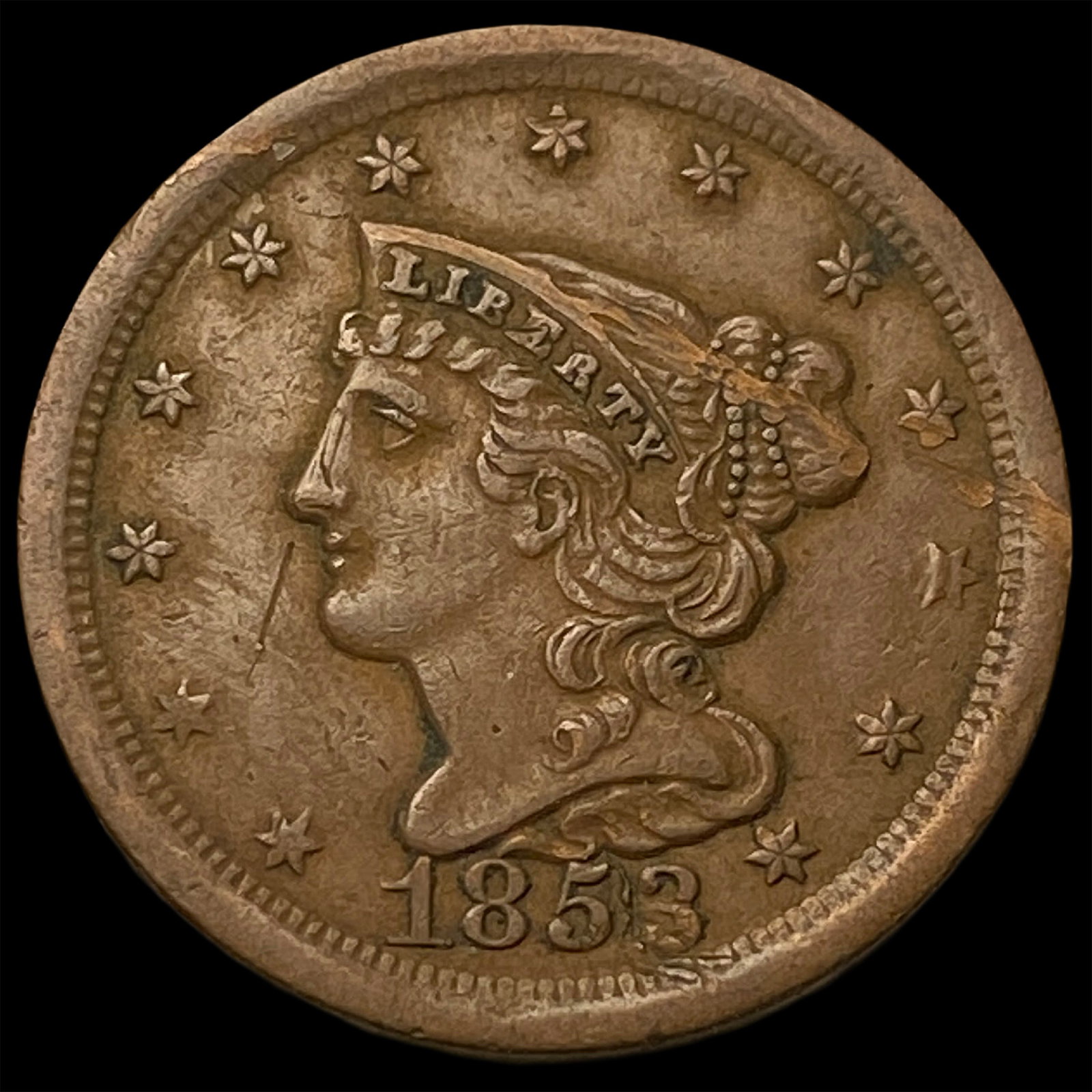 1853 Braided Hair Half Cent NEARLY UNCIRCULATED: 1853 Braided Hair Half Cent NEARLY UNCIRCULATED