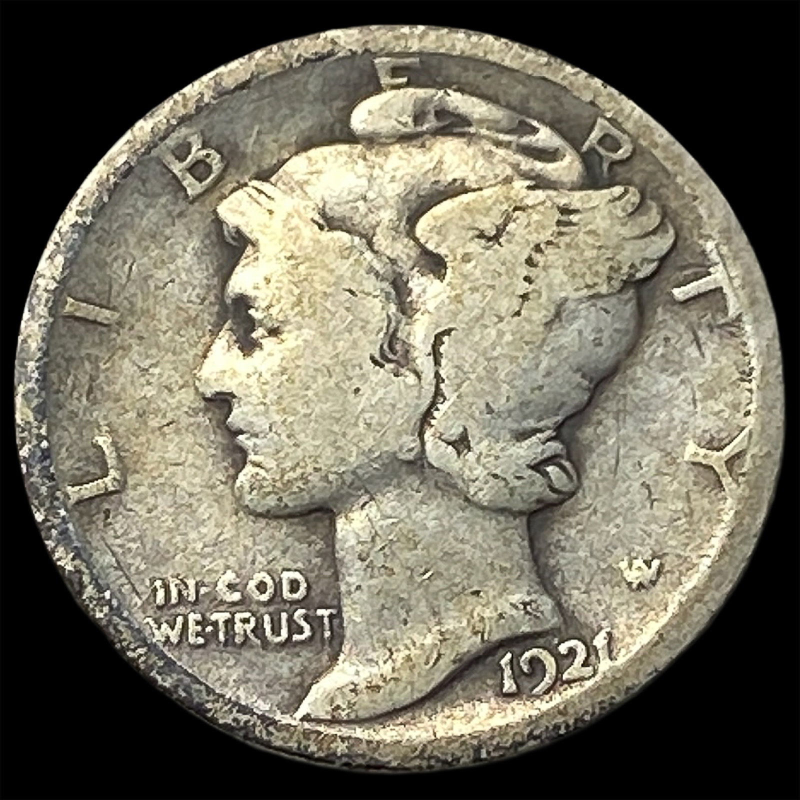 1921 Silver Mercury Dime LIGHTLY CIRCULATED: 1921 Silver Mercury Dime LIGHTLY CIRCULATED