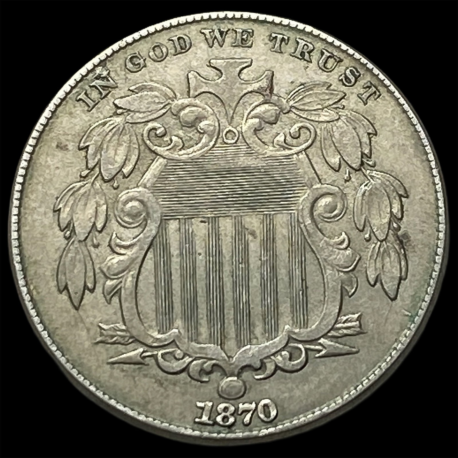 1870 Shield Nickel CLOSELY UNCIRCULATED: 1870 Shield Nickel CLOSELY UNCIRCULATED