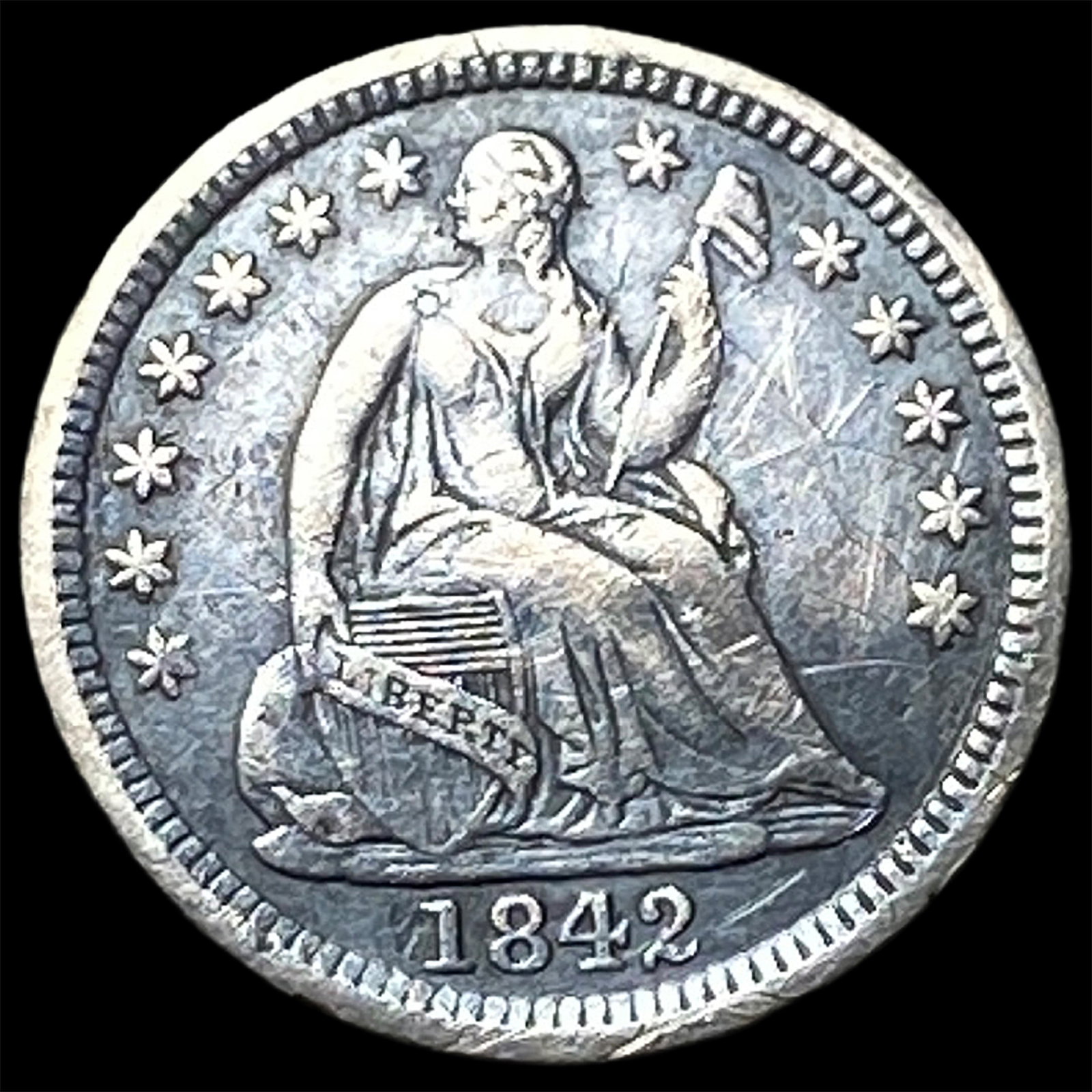 1842-O Silver Seated Liberty Half Dime NEARLY UNCIRCULATED: 1842-O Silver Seated Liberty Half Dime NEARLY UNCIRCULATED