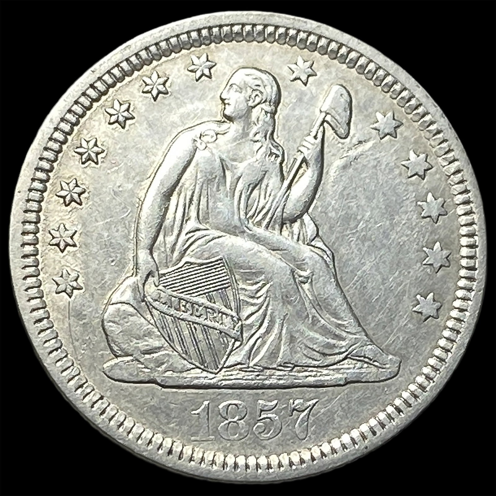 1857 Silver Seated Liberty Quarter UNCIRCULATED: 1857 Silver Seated Liberty Quarter UNCIRCULATED