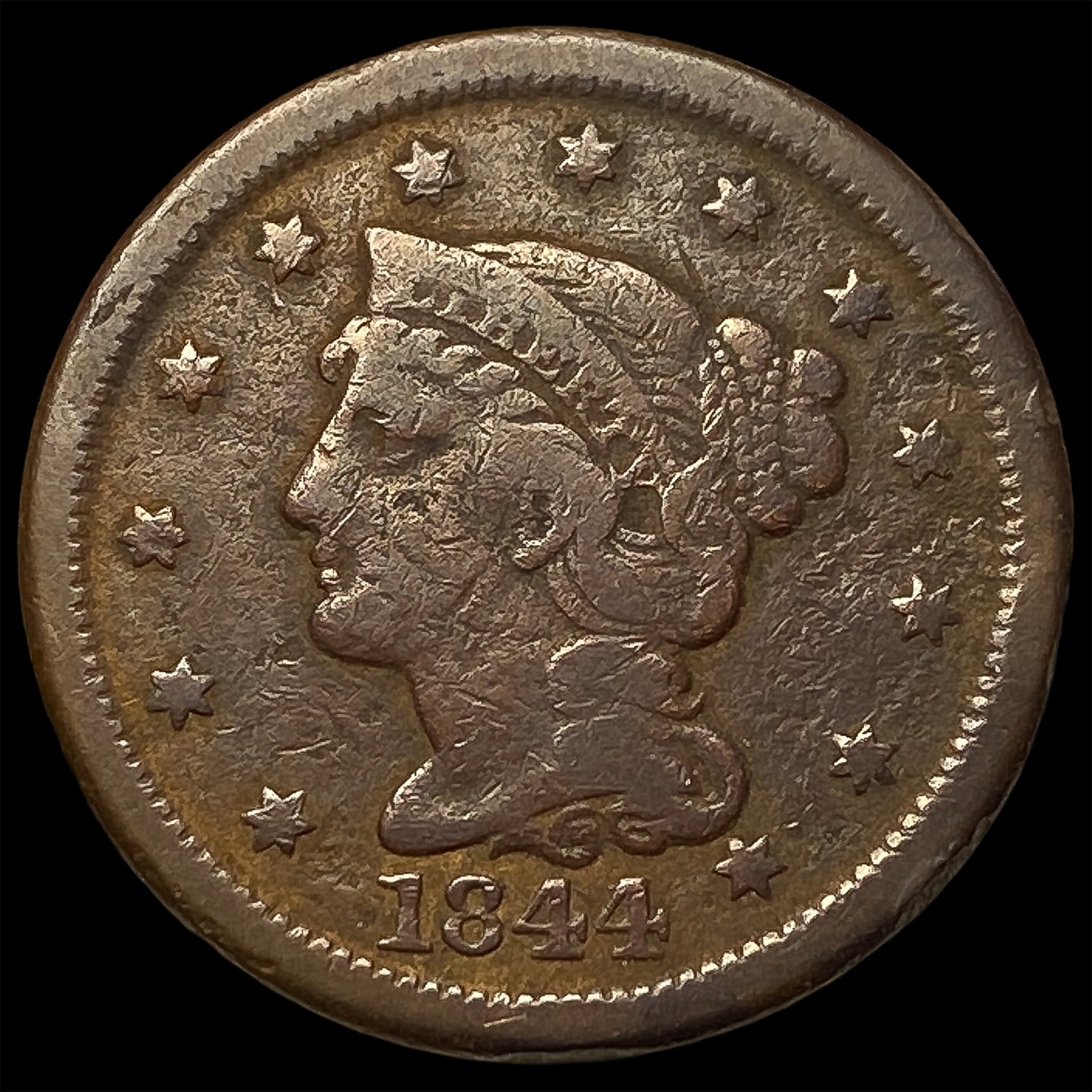 1844 Braided Hair Large Cent CLOSELY UNCIRCULATED: 1844 Braided Hair Large Cent CLOSELY UNCIRCULATED