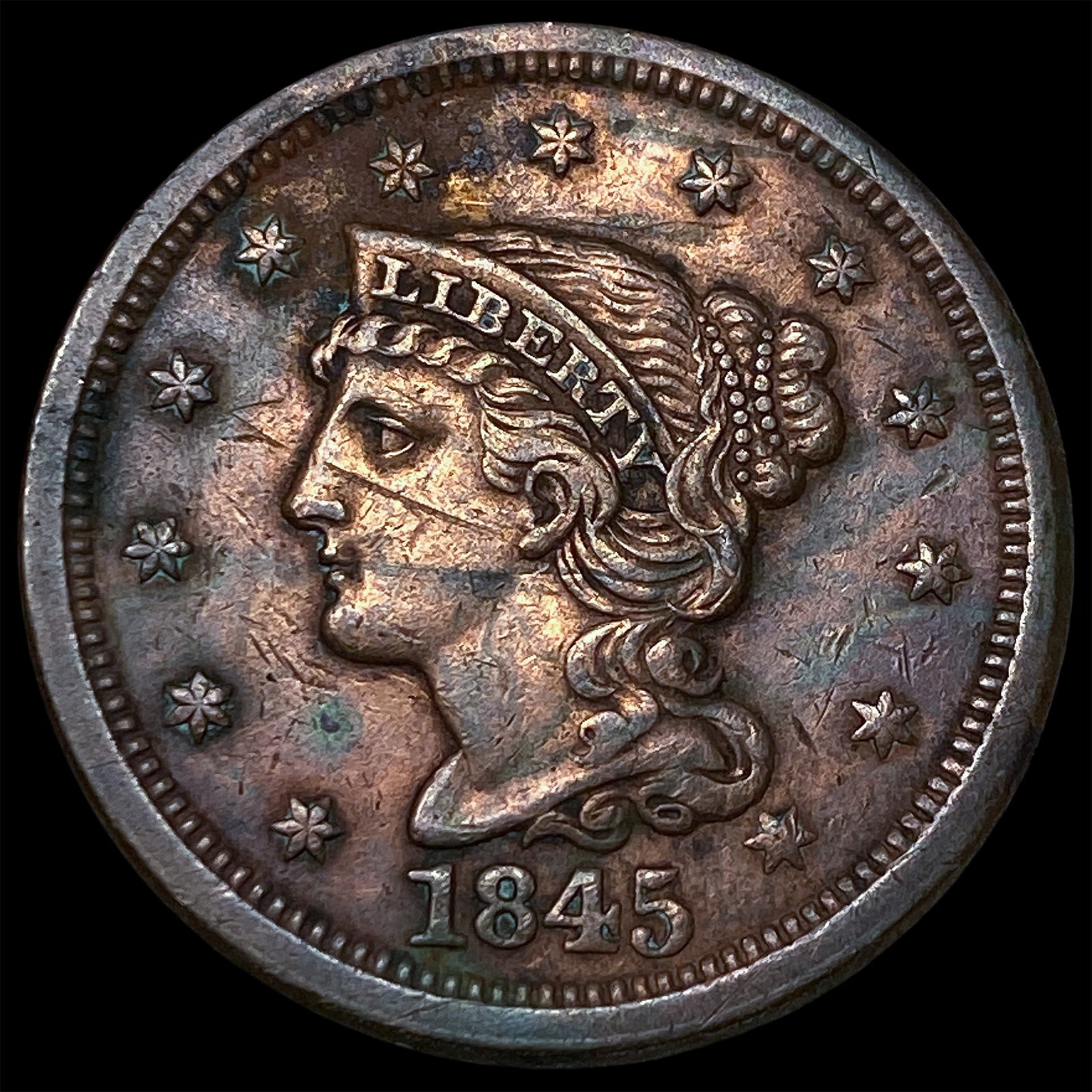 1845 Braided Hair Large Cent NEARLY UNCIRCULATED: 1845 Braided Hair Large Cent NEARLY UNCIRCULATED