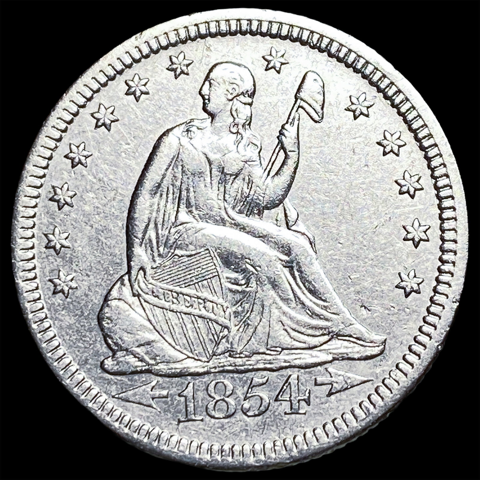 1854 Arrows Seated Liberty Quarter CLOSELY UNCIRCULATED: 1854 Arrows Seated Liberty Quarter CLOSELY UNCIRCULATED