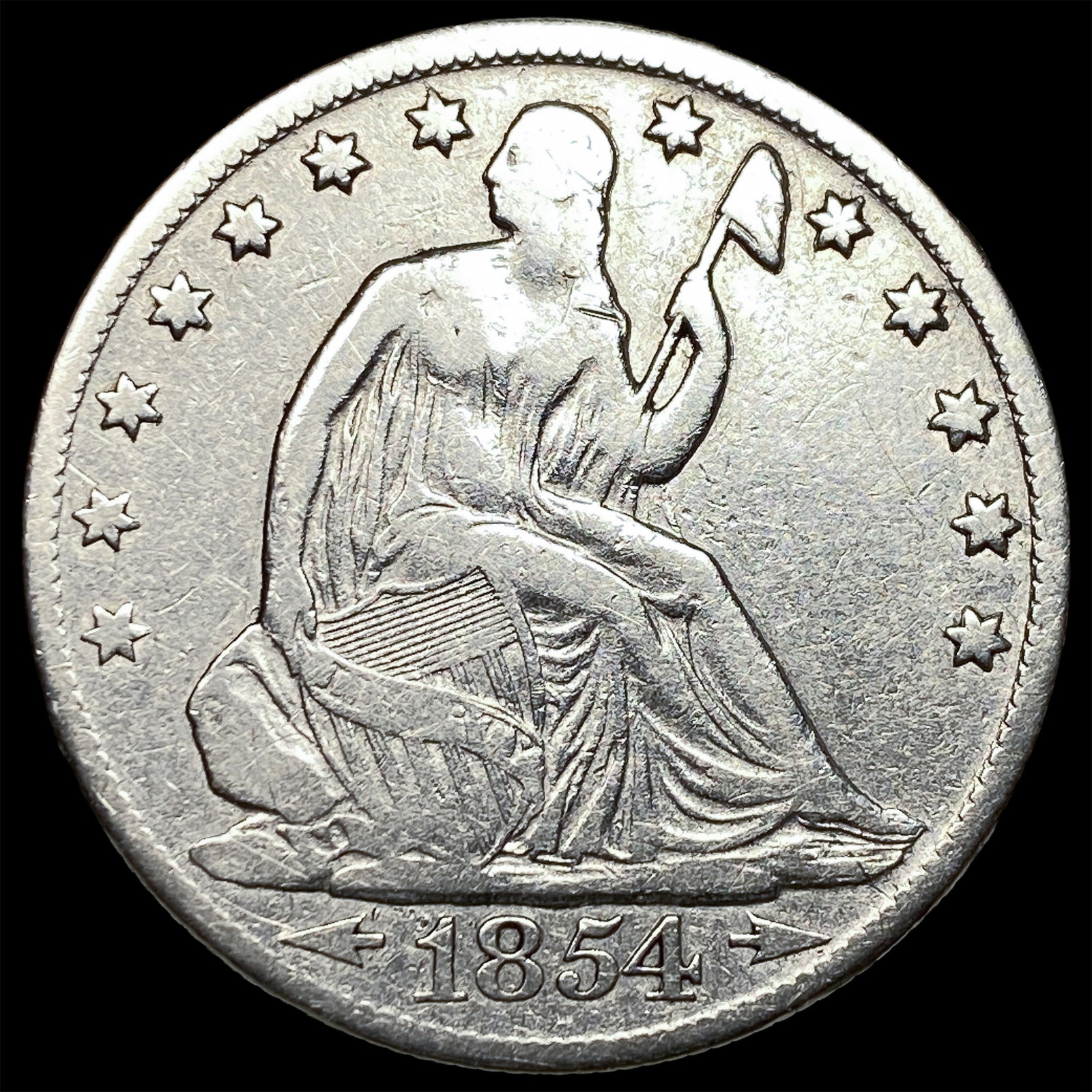 1854-O Arrows Silver Seated Liberty Half Dollar LIGHTLY CIRCULATED: 1854-O Arrows Silver Seated Liberty Half Dollar LIGHTLY CIRCULATED