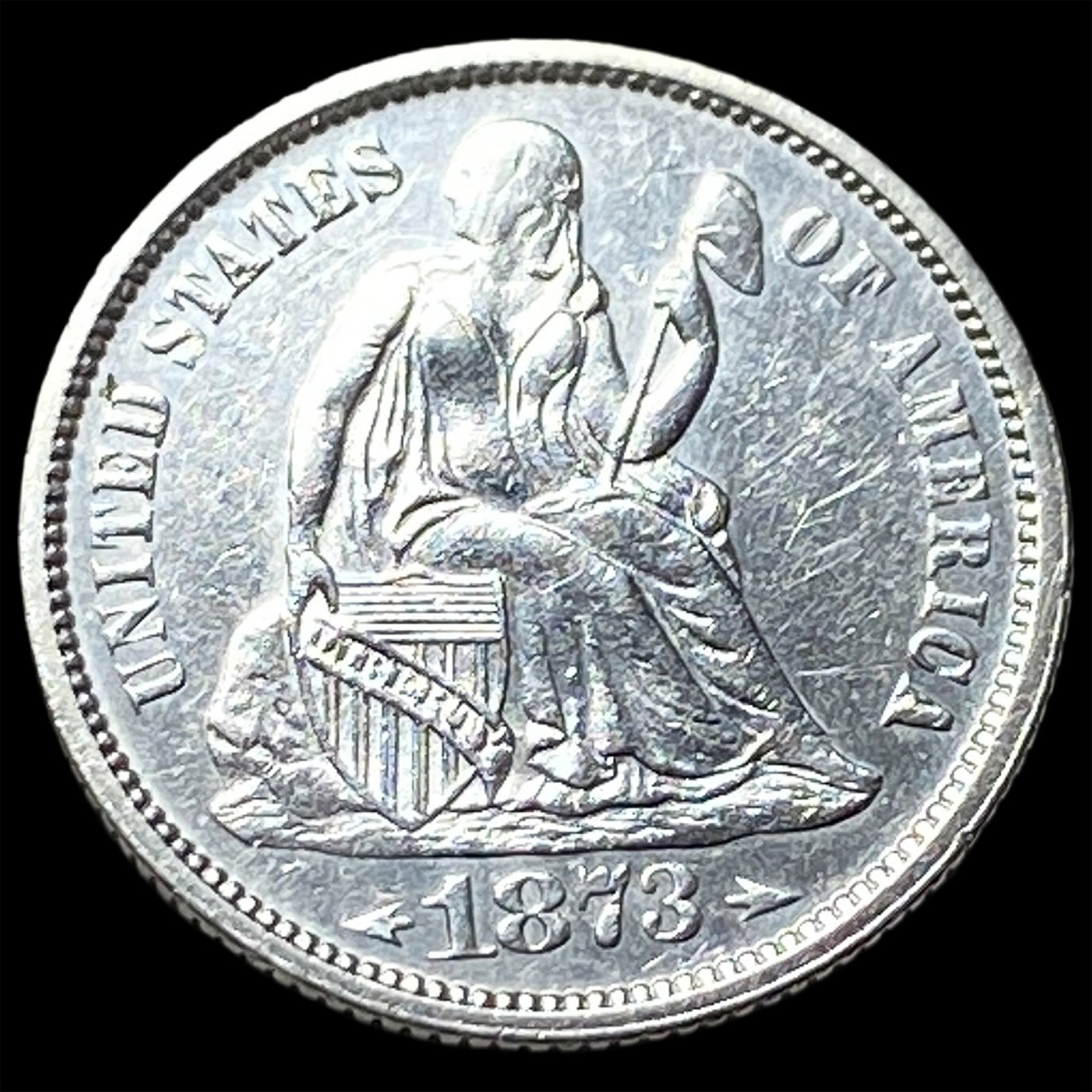 1873 Arrows Silver Dime CLOSELY UNCIRCULATED: 1873 Arrows Silver Dime CLOSELY UNCIRCULATED