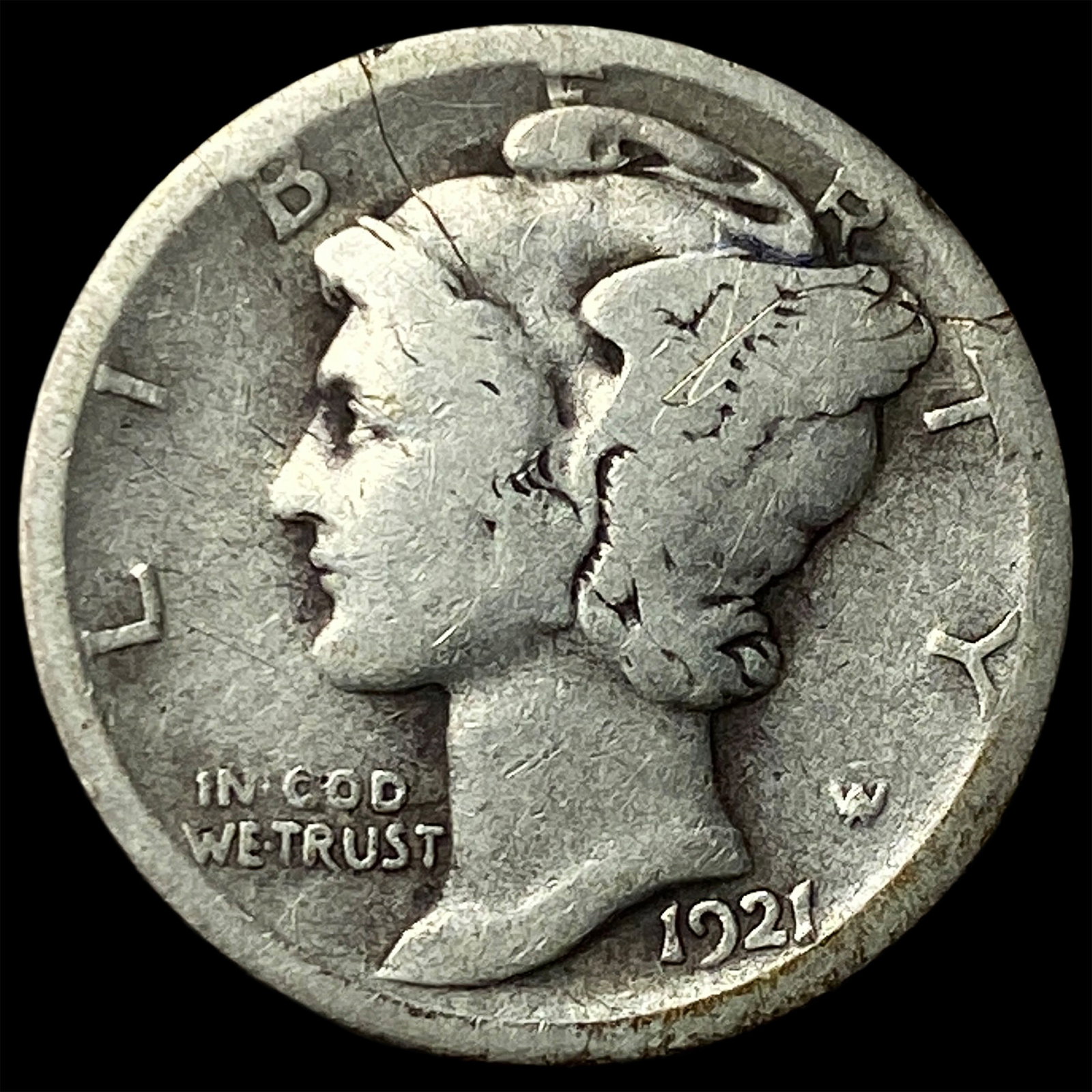 1921-D Silver Mercury Dime NICELY CIRCULATED: 1921-D Silver Mercury Dime NICELY CIRCULATED