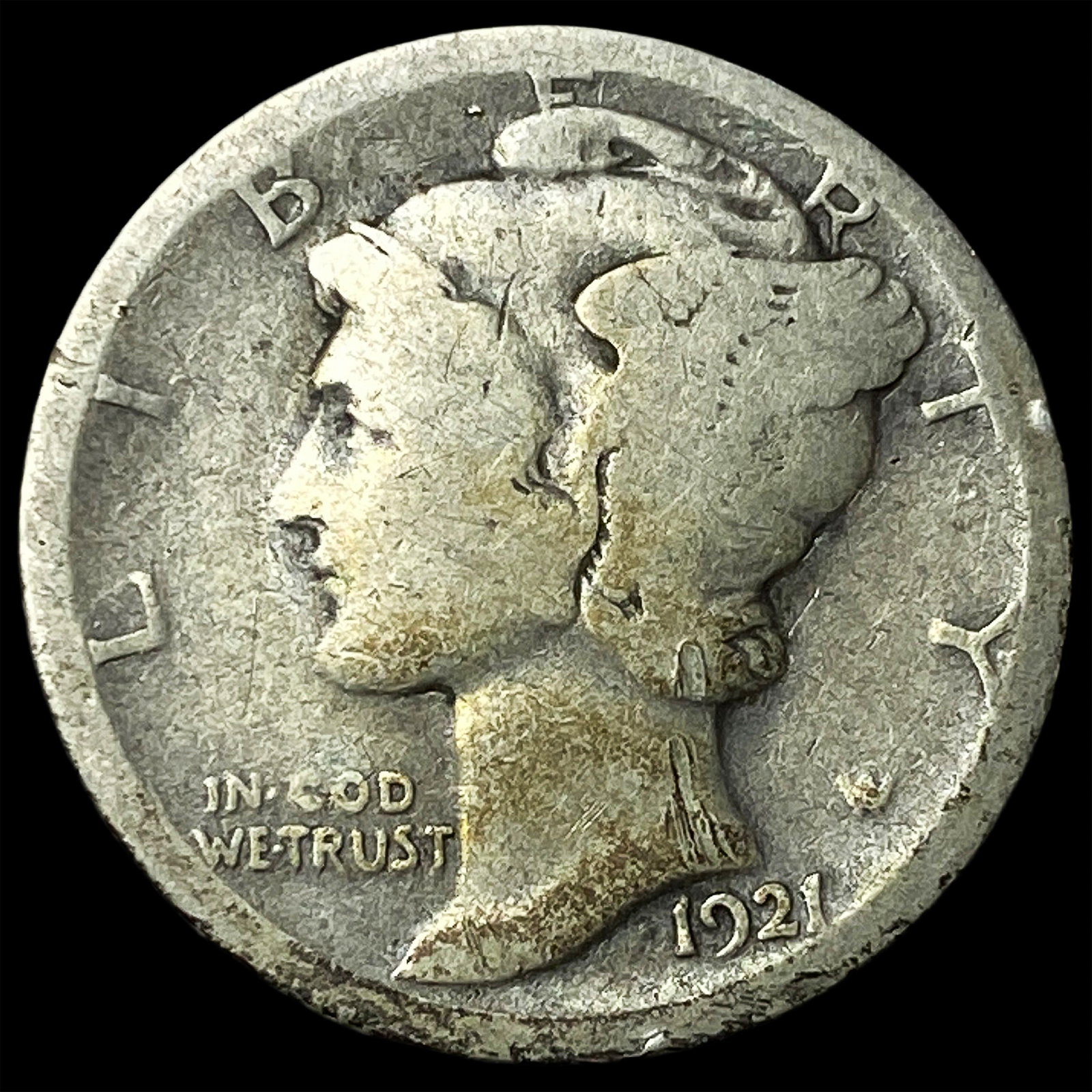 1921 Silver Mercury Dime NICELY CIRCULATED: 1921 Silver Mercury Dime NICELY CIRCULATED