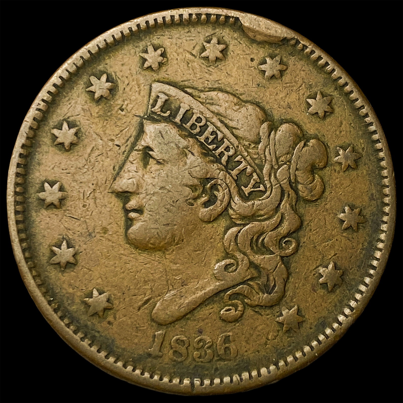 1836 Coronet Head Large Cent HIGH GRADE: 1836 Coronet Head Large Cent HIGH GRADE