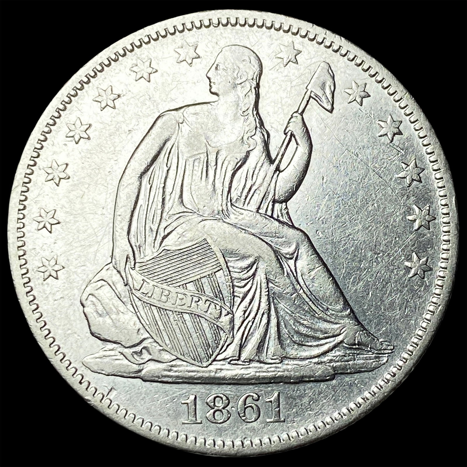 1861-O Silver Seated Liberty Half Dollar NEARLY UNCIRCULATED: 1861-O Silver Seated Liberty Half Dollar NEARLY UNCIRCULATED