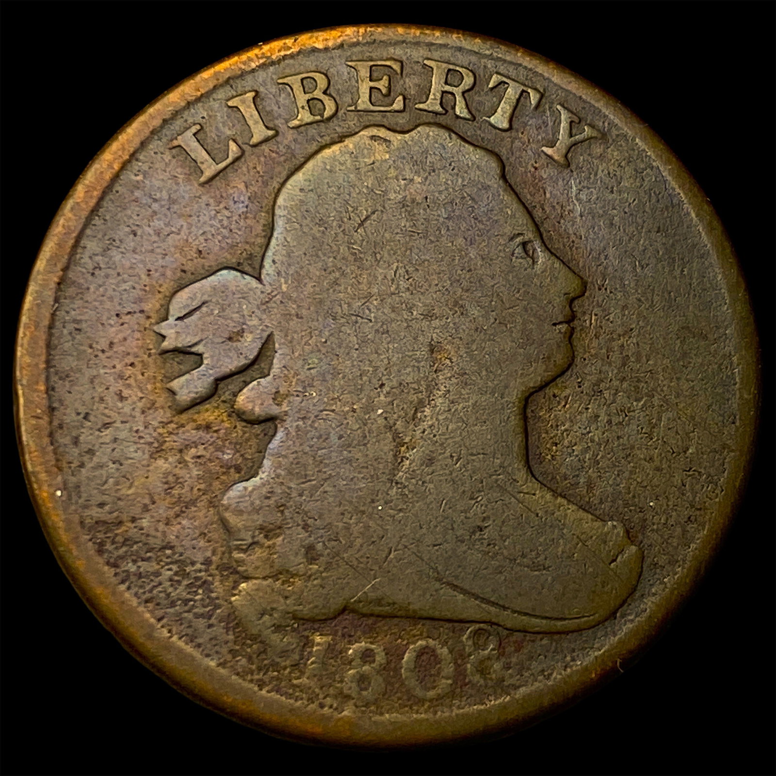 1808 Draped Bust Half Cent NICELY CIRCULATED: 1808 Draped Bust Half Cent NICELY CIRCULATED