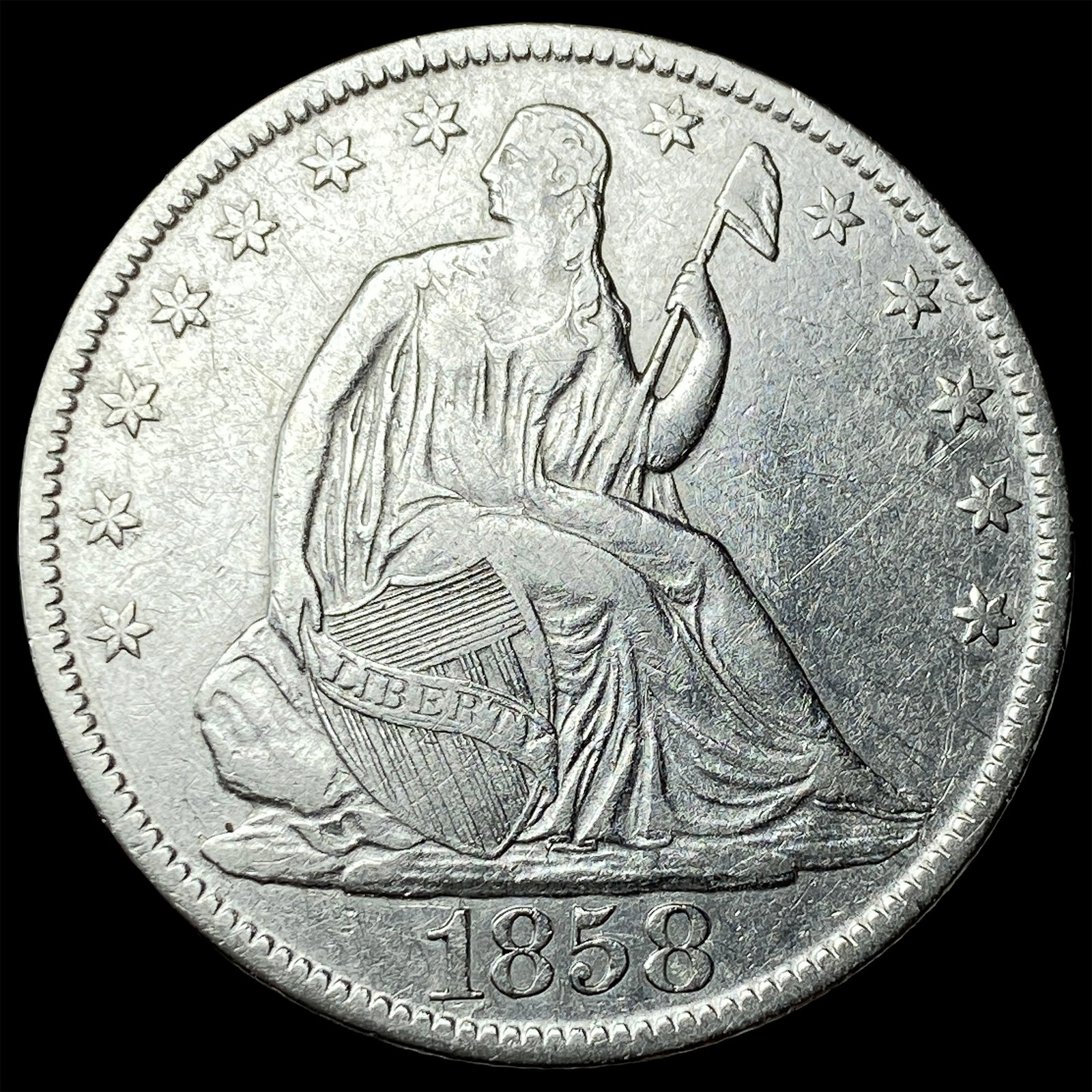 1858-O Silver Seated Liberty Half Dollar NEARLY UNCIRCULATED (1 of 2)