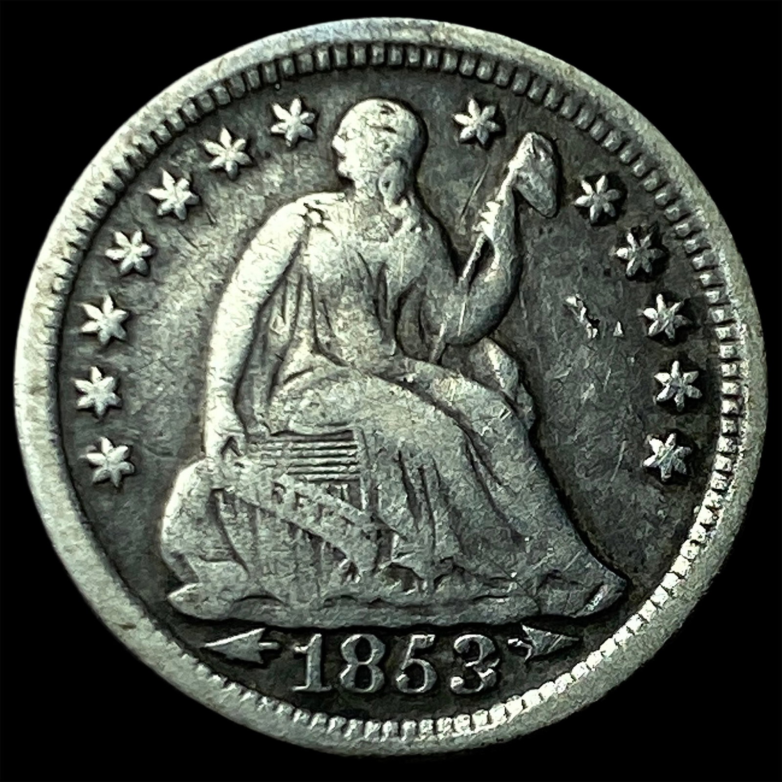 1853 Arrows Seated Liberty Half Dime LIGHTLY CIRCULATED: 1853 Arrows Seated Liberty Half Dime LIGHTLY CIRCULATED