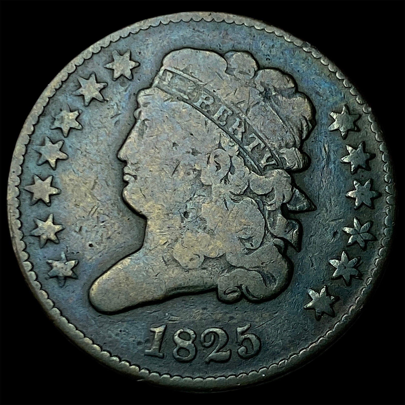1825 Copper Half Cent LIGHTLY CIRCULATED: 1825 Copper Half Cent LIGHTLY CIRCULATED