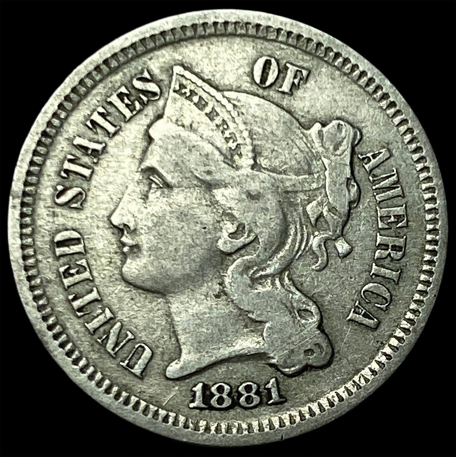 1881 Nickel Three-Cent Piece NEARLY UNCIRCULATED: 1881 Nickel Three-Cent Piece NEARLY UNCIRCULATED