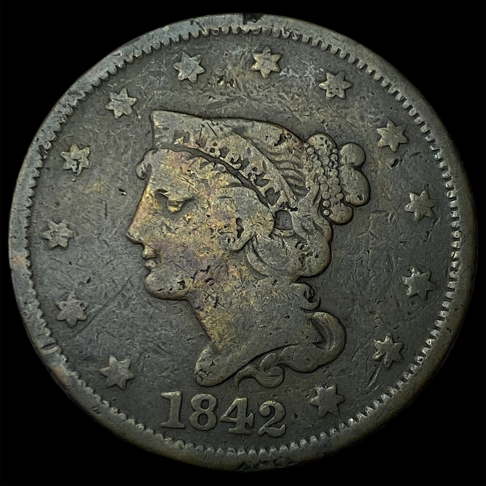 1842 Braided Hair Large Cent LIGHTLY CIRCULATED: 1842 Braided Hair Large Cent LIGHTLY CIRCULATED