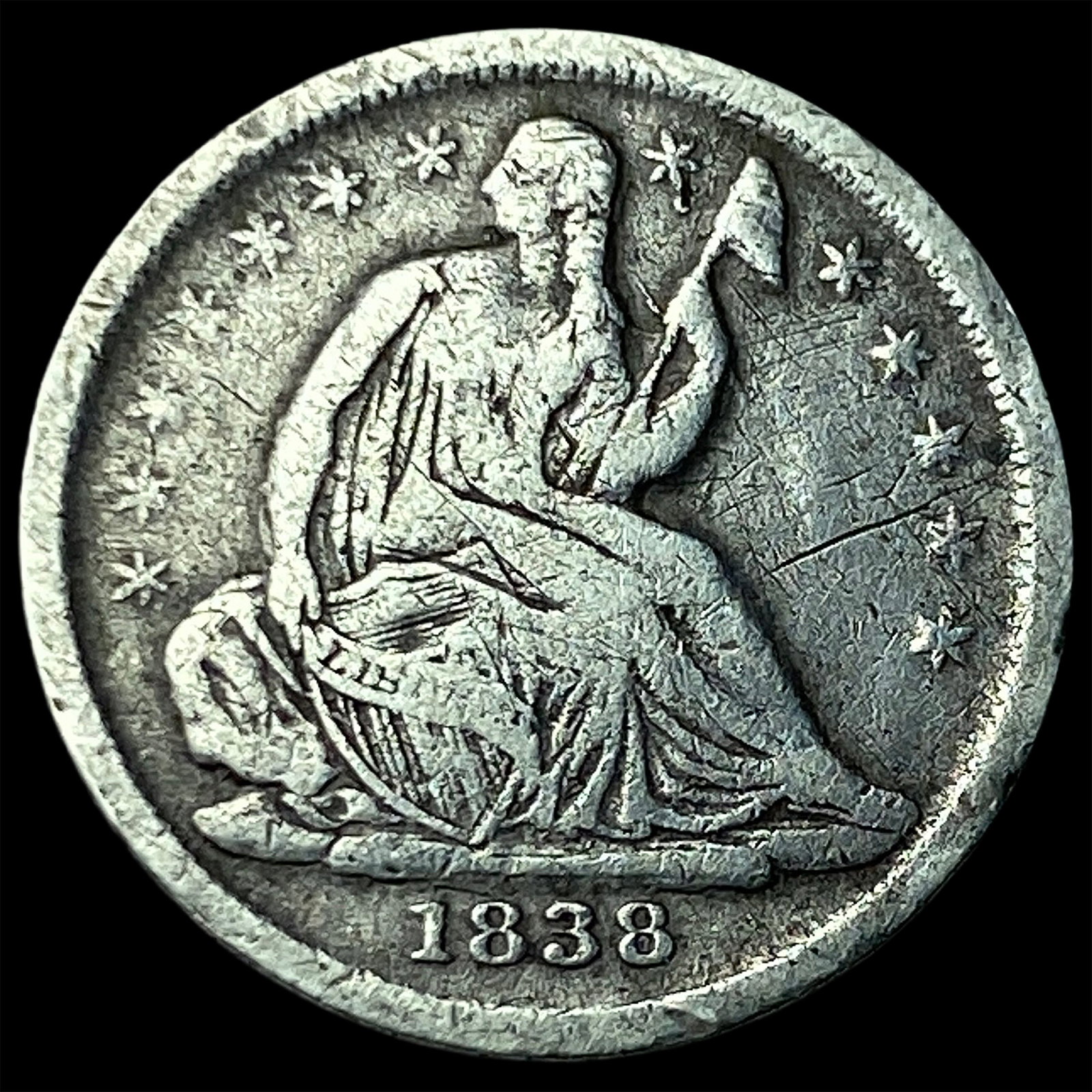 1838 Seated Liberty Half Dime LIGHTLY CIRCULATED: 1838 Seated Liberty Half Dime LIGHTLY CIRCULATED