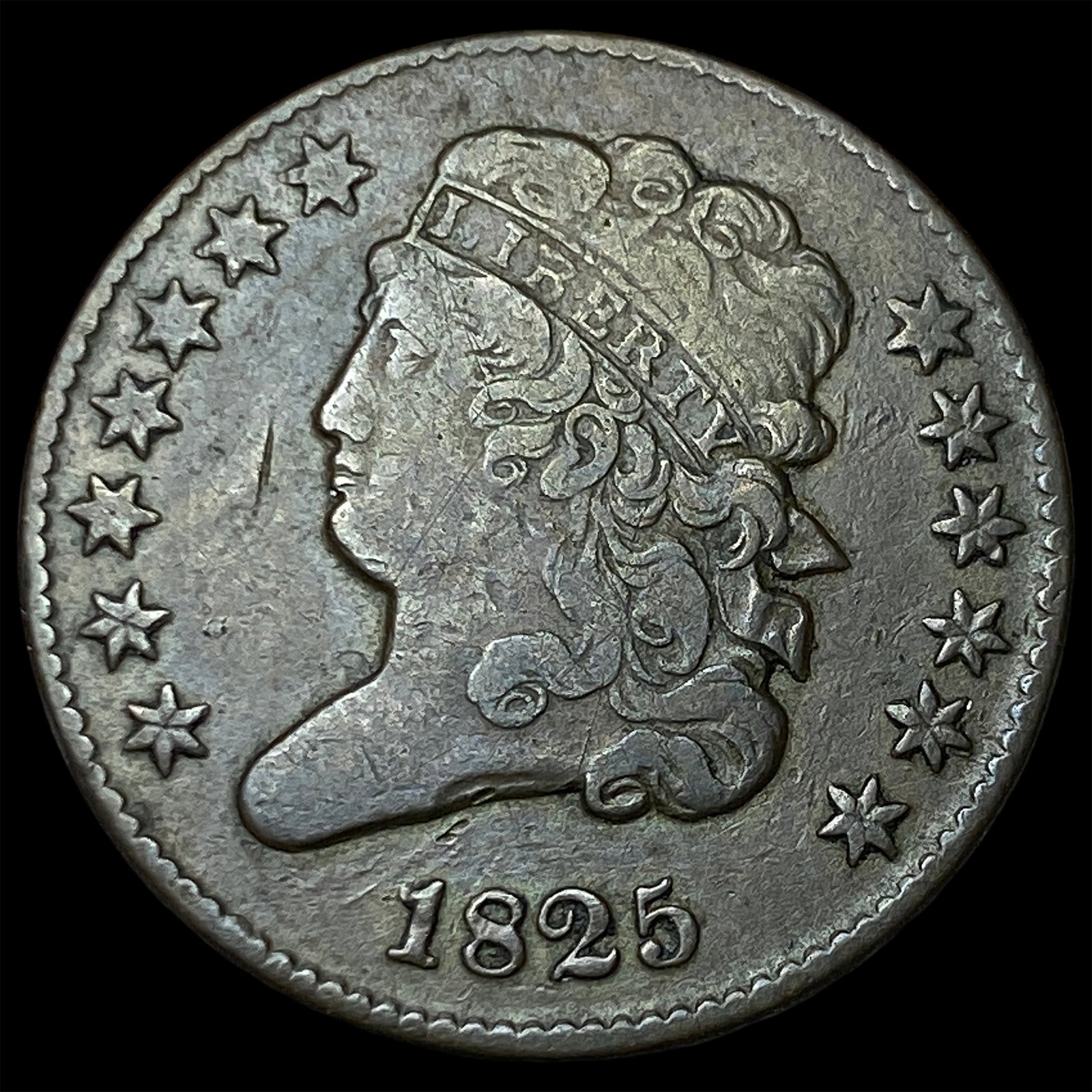 1825 Classic Head Half Cent CLOSELY UNCIRCULATED: 1825 Classic Head Half Cent CLOSELY UNCIRCULATED