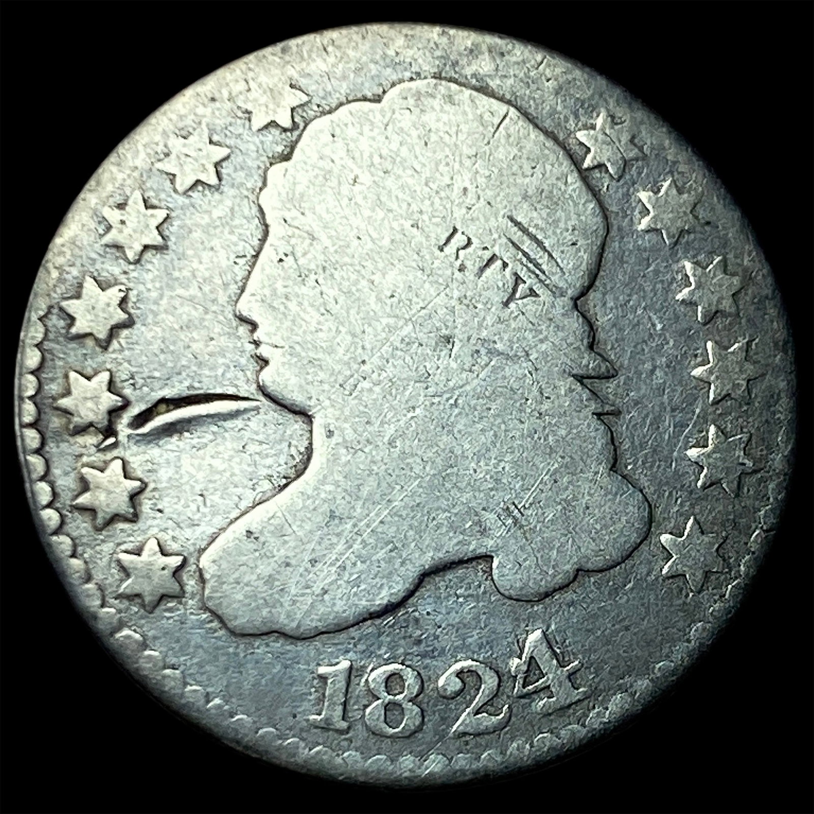 1824 Capped Bust Dime NICELY CIRCULATED: 1824 Capped Bust Dime NICELY CIRCULATED