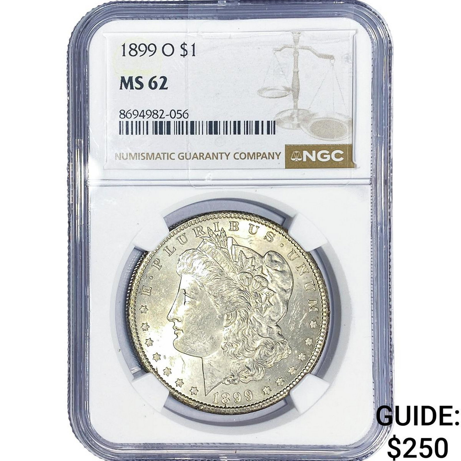 1899-O Morgan Silver Dollar NGC MS62: 1899-O Morgan Silver Dollar NGC MS62