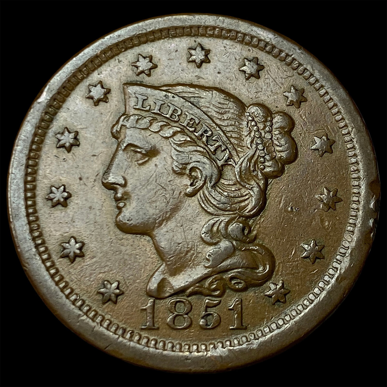 1851 Braided Hair Large Cent CHOICE AU (1 of 2)