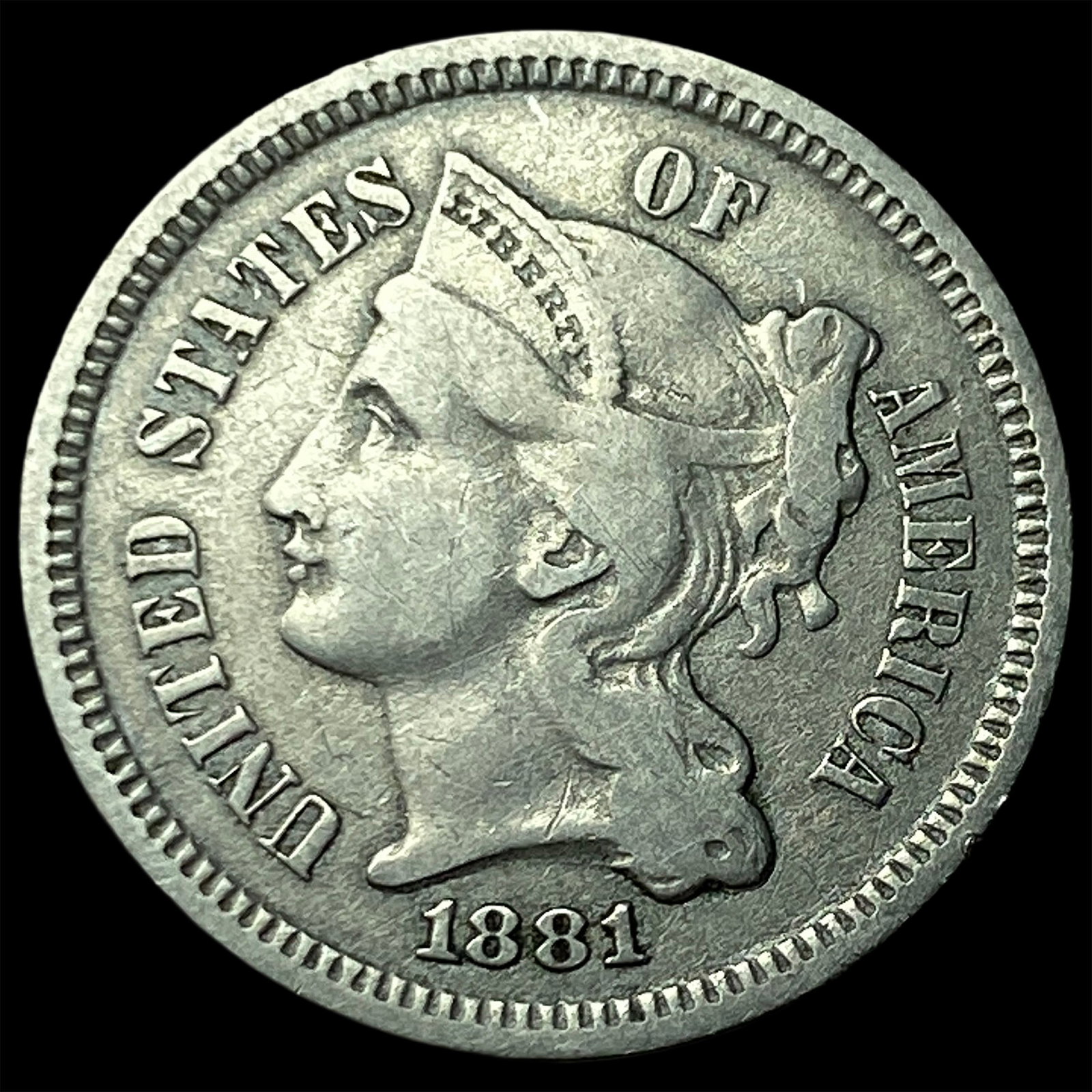 1881 Nickel Three-Cent Piece LIGHTLY CIRCULATED: 1881 Nickel Three-Cent Piece LIGHTLY CIRCULATED
