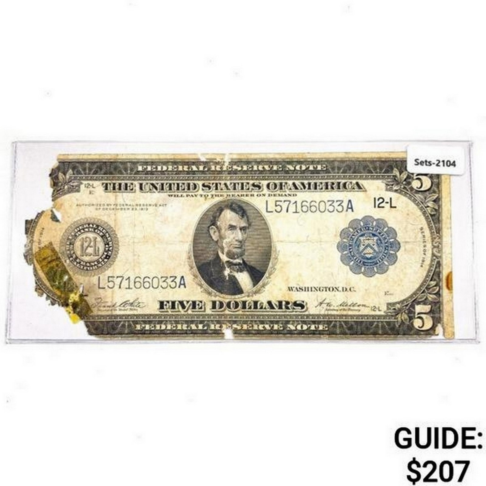 1914 $5 LG Federal Reserve Note (1 of 2)