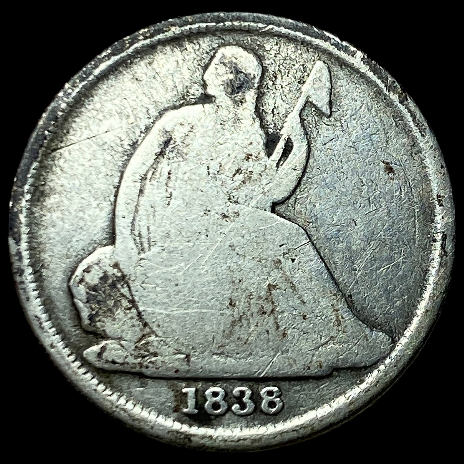 1838-O Silver Seated Liberty Dime NICELY CIRCULATED: 1838-O Silver Seated Liberty Dime NICELY CIRCULATED
