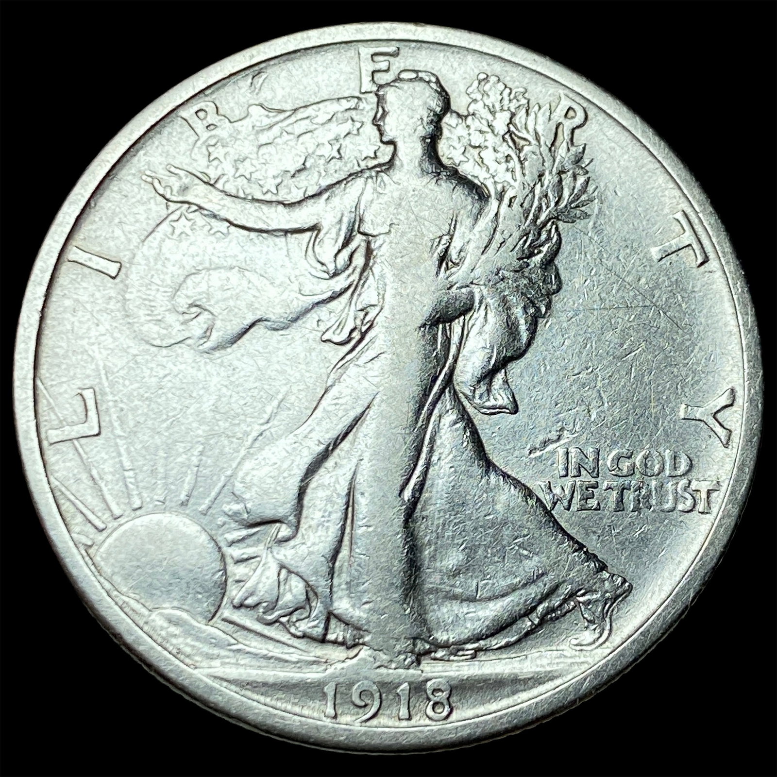 1918-S Silver Walking Liberty Half Dollar LIGHTLY CIRCULATED: 1918-S Silver Walking Liberty Half Dollar LIGHTLY CIRCULATED