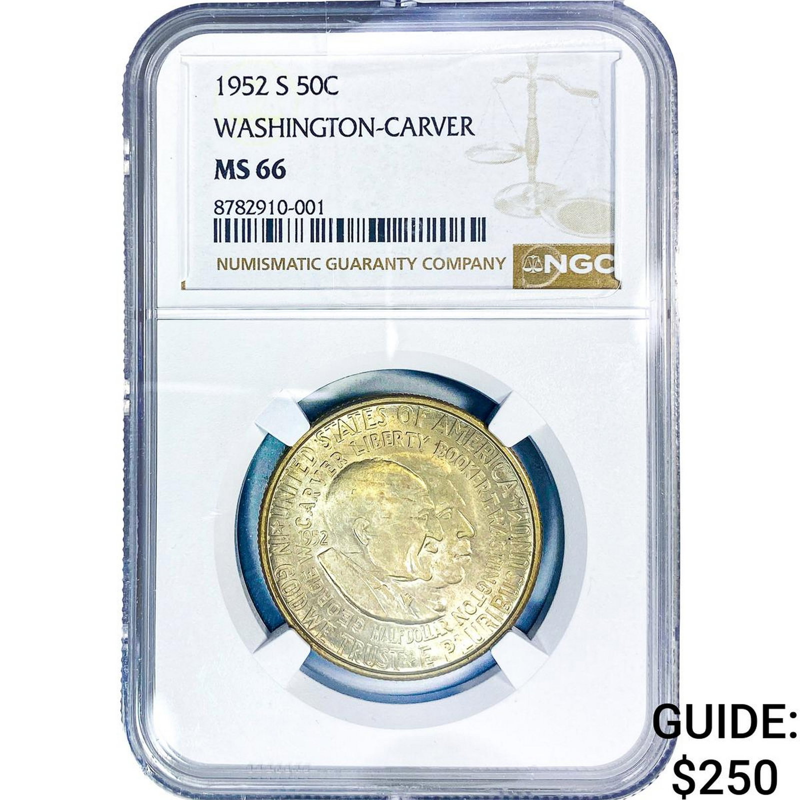 1952-S Washington Carver Half Dollar NGC MS66: 1952-S Washington Carver Half Dollar NGC MS66