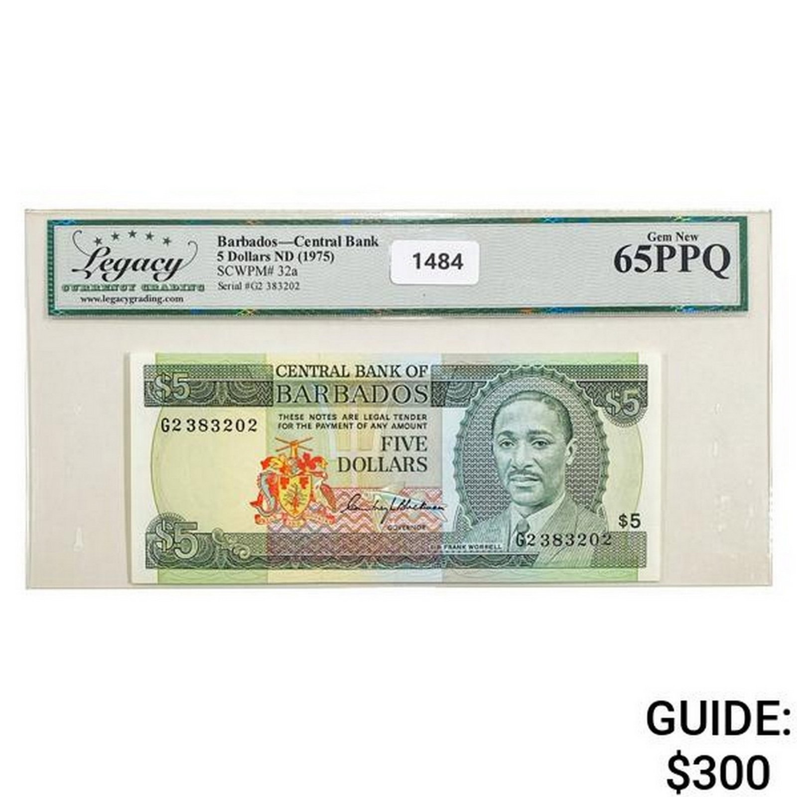 1975 Barbados $5 Central Bank Currency Legacy: 1975 Barbados $5 Central Bank Currency Legacy