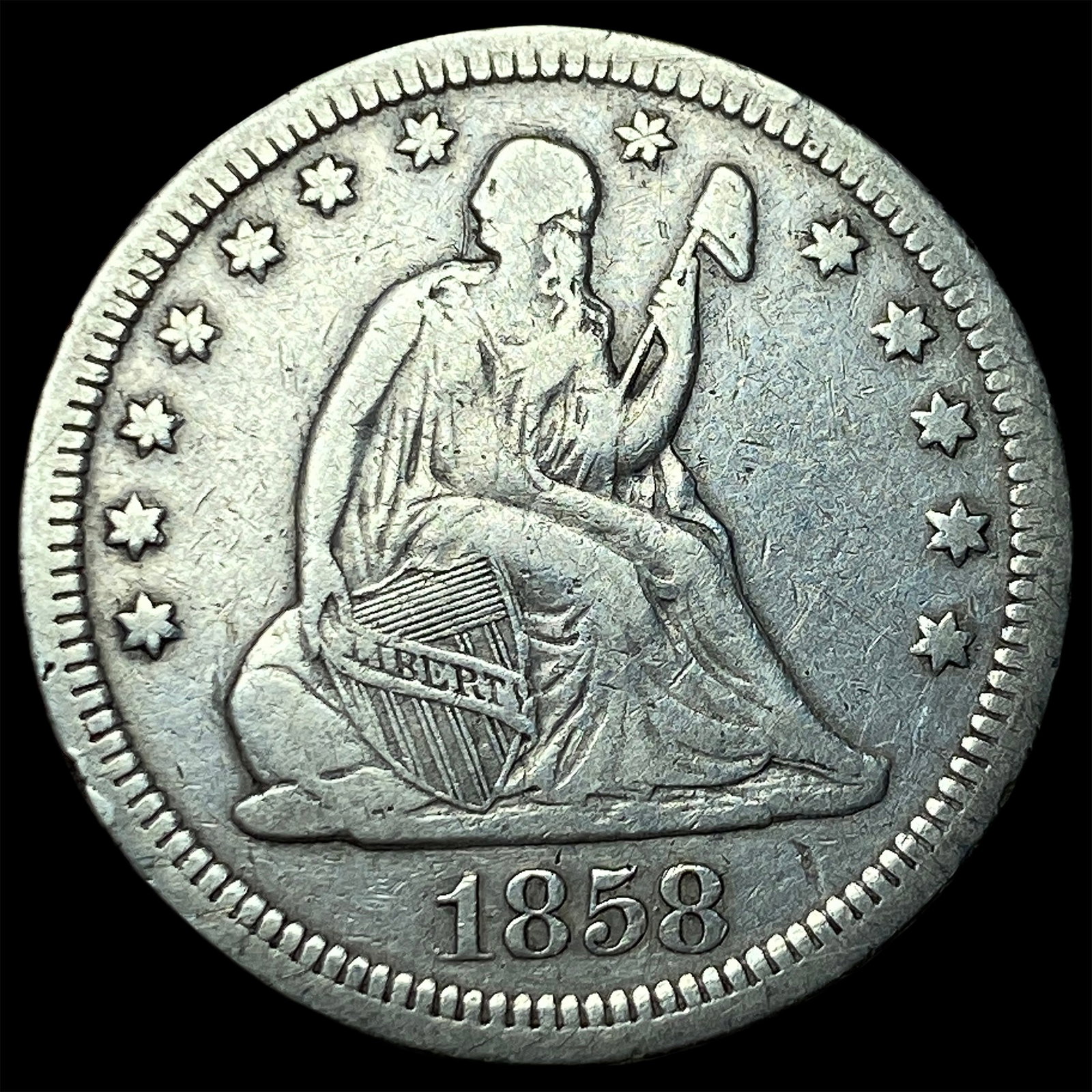 1858 Seated Liberty Quarter LIGHTLY CIRCULATED: 1858 Seated Liberty Quarter LIGHTLY CIRCULATED