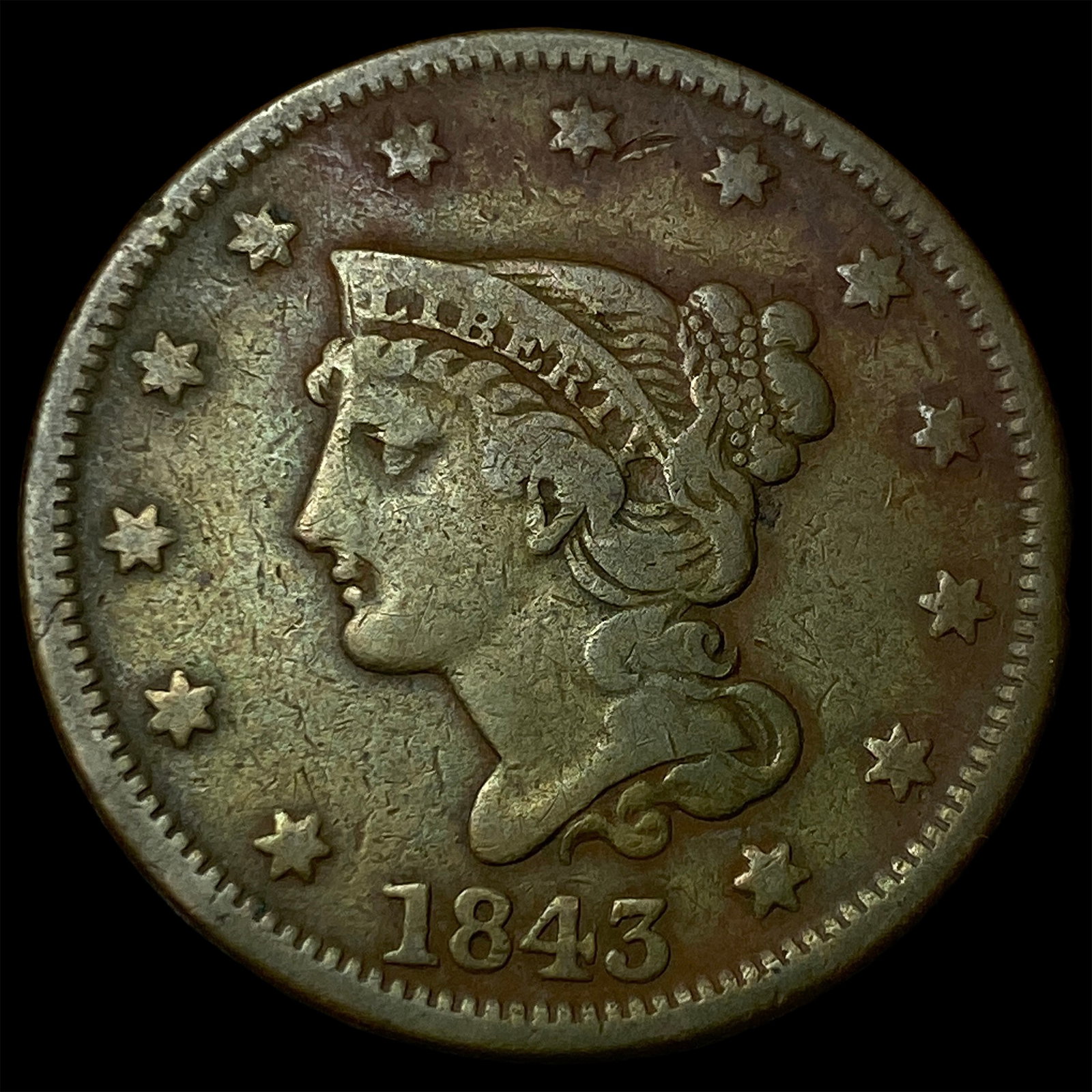 1843 Braided Hair Large Cent NEARLY UNCIRCULATED: 1843 Braided Hair Large Cent NEARLY UNCIRCULATED