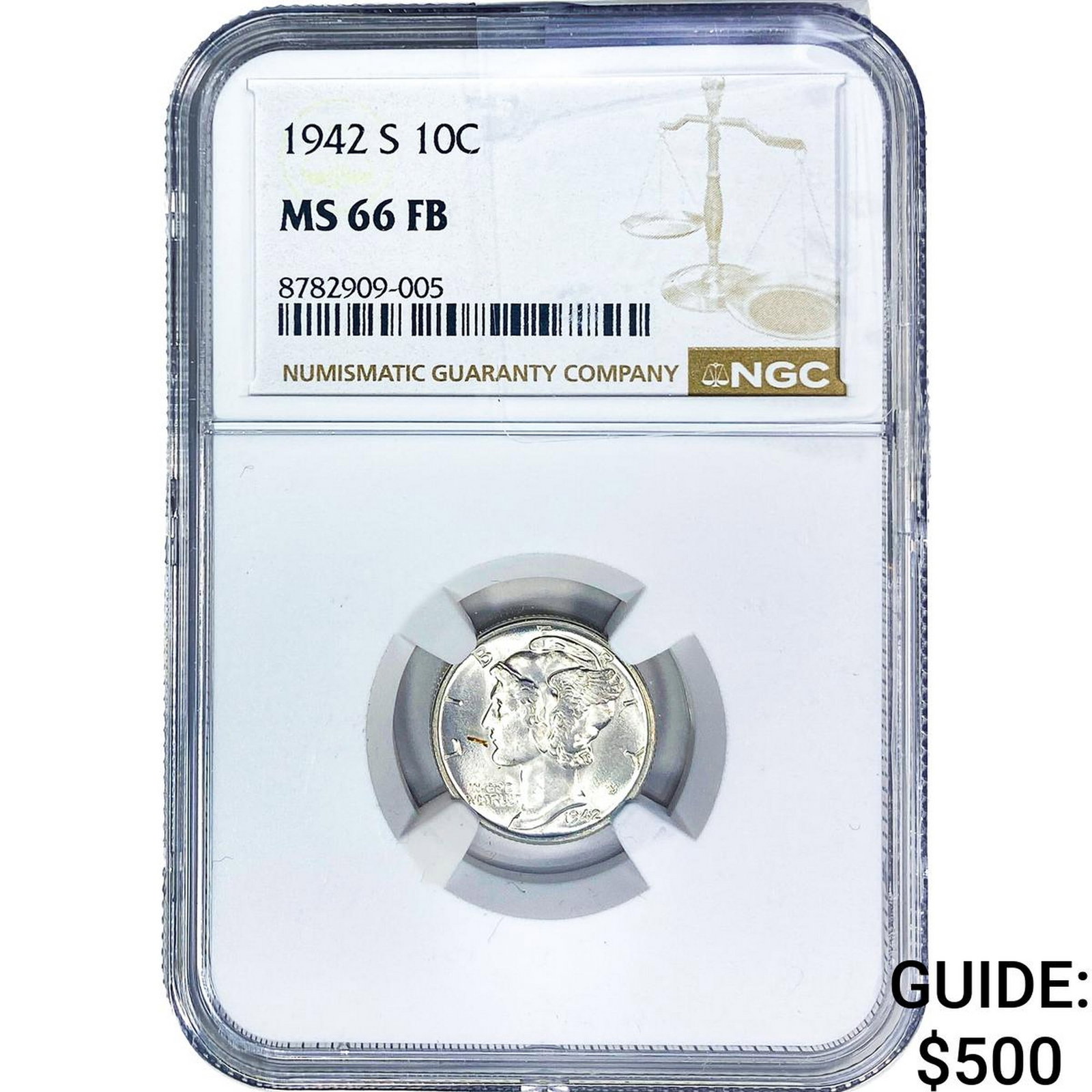 1942-S Mercury Silver Dime NGC MS66 FB: 1942-S Mercury Silver Dime NGC MS66 FB
