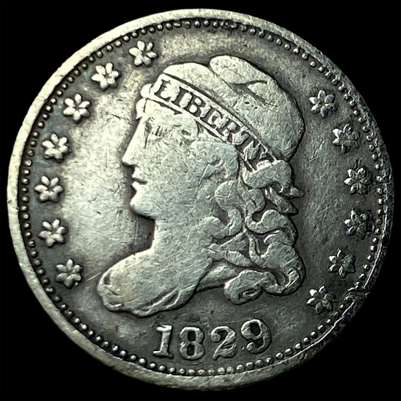 1829 Capped Bust Silver 5C Half Dime LIGHTLY CIRCULATED: 1829 Capped Bust Silver 5C Half Dime LIGHTLY CIRCULATED