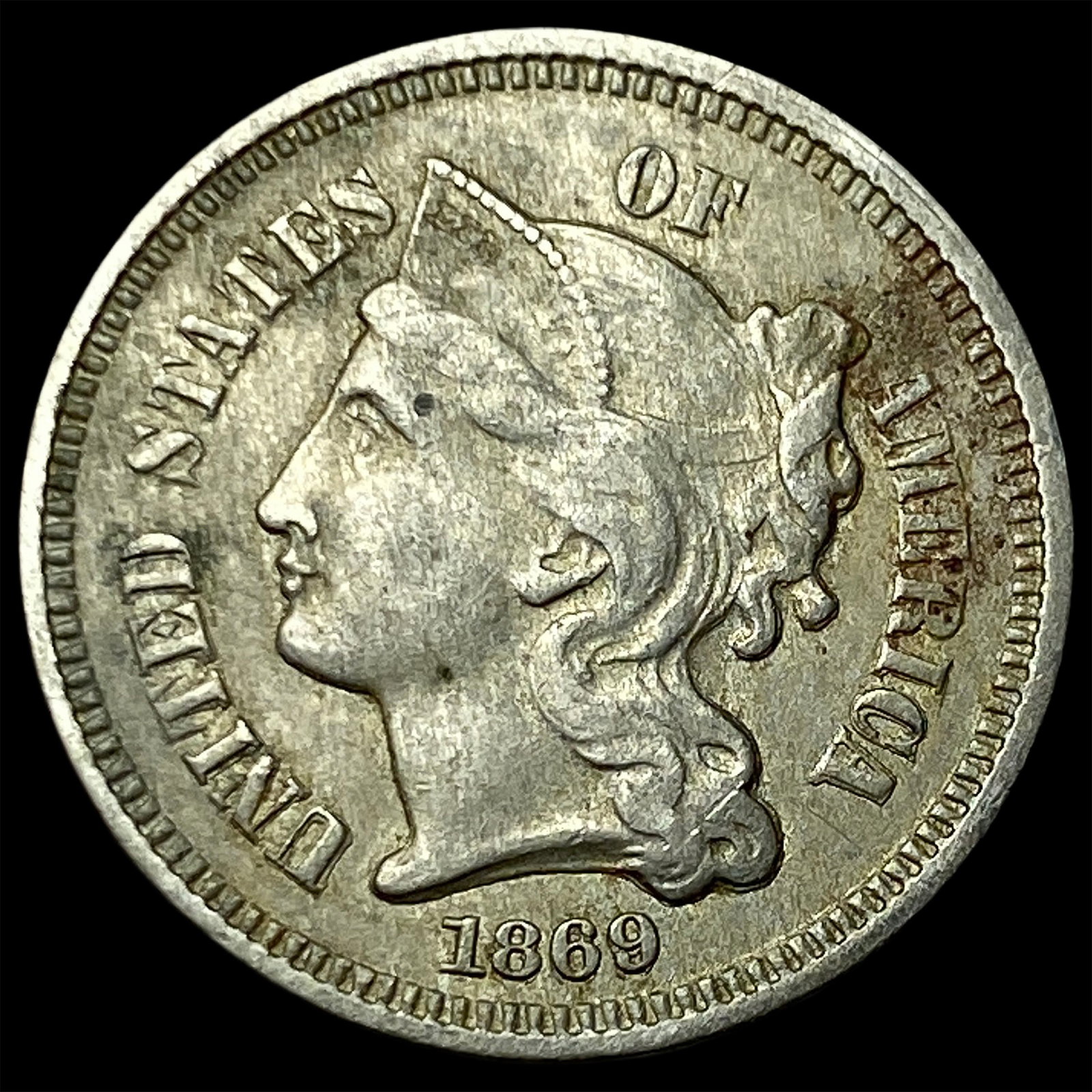1869 Nickel Three-Cent Piece LIGHTLY CIRCULATED: 1869 Nickel Three-Cent Piece LIGHTLY CIRCULATED