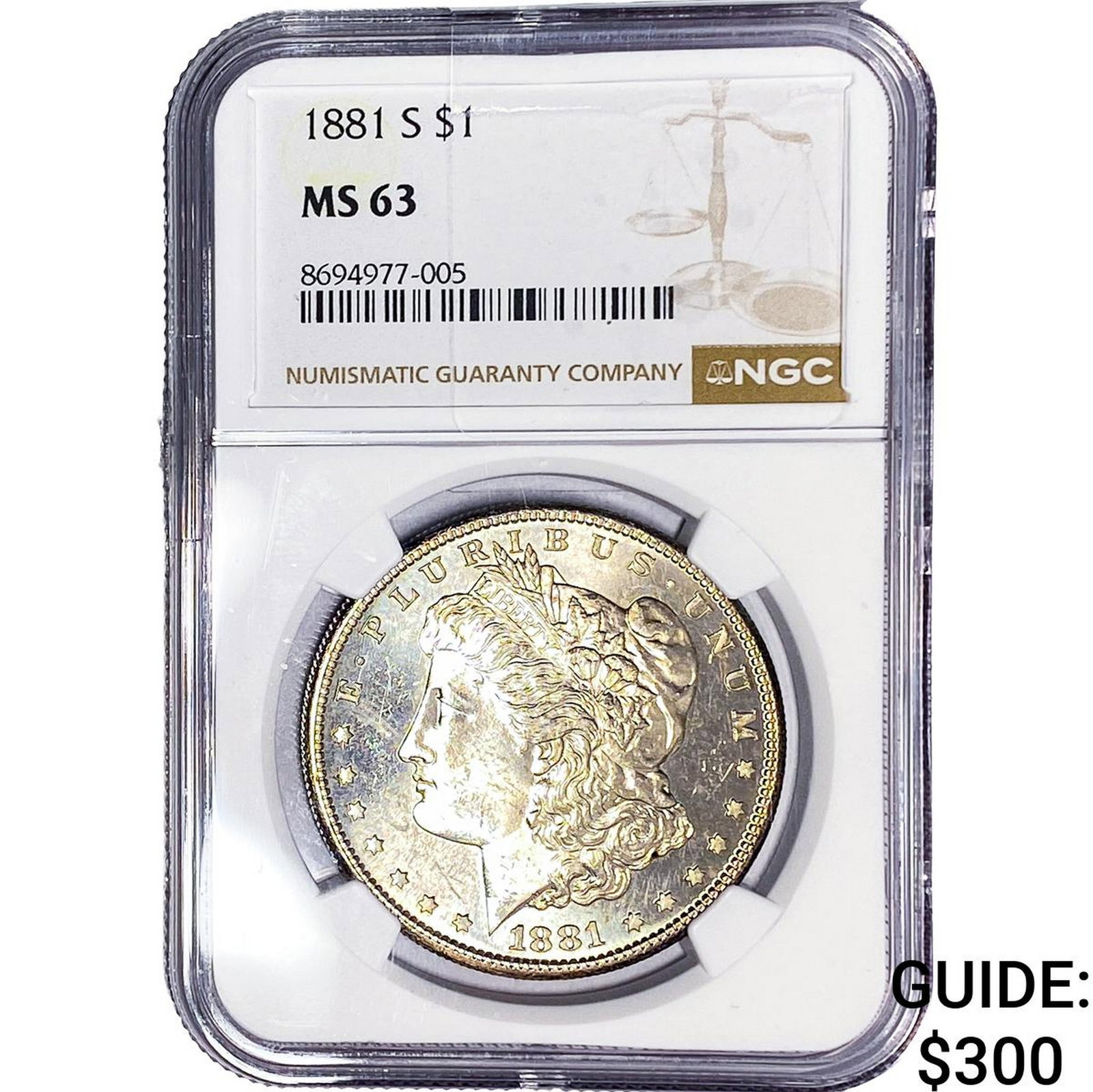 1881-S Morgan Silver Dollar NGC MS63: 1881-S Morgan Silver Dollar NGC MS63