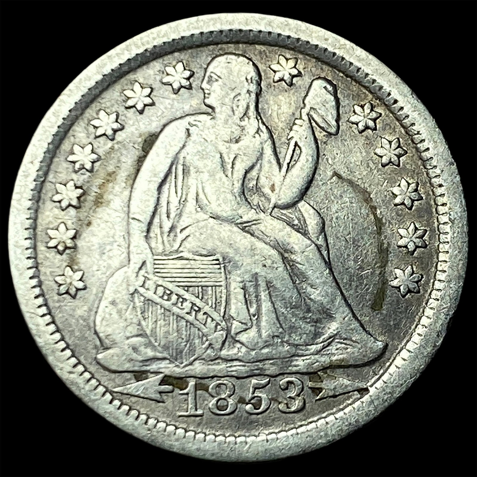 1853 Arrows Seated Liberty Dime LIGHTLY CIRCULATED: 1853 Arrows Seated Liberty Dime LIGHTLY CIRCULATED