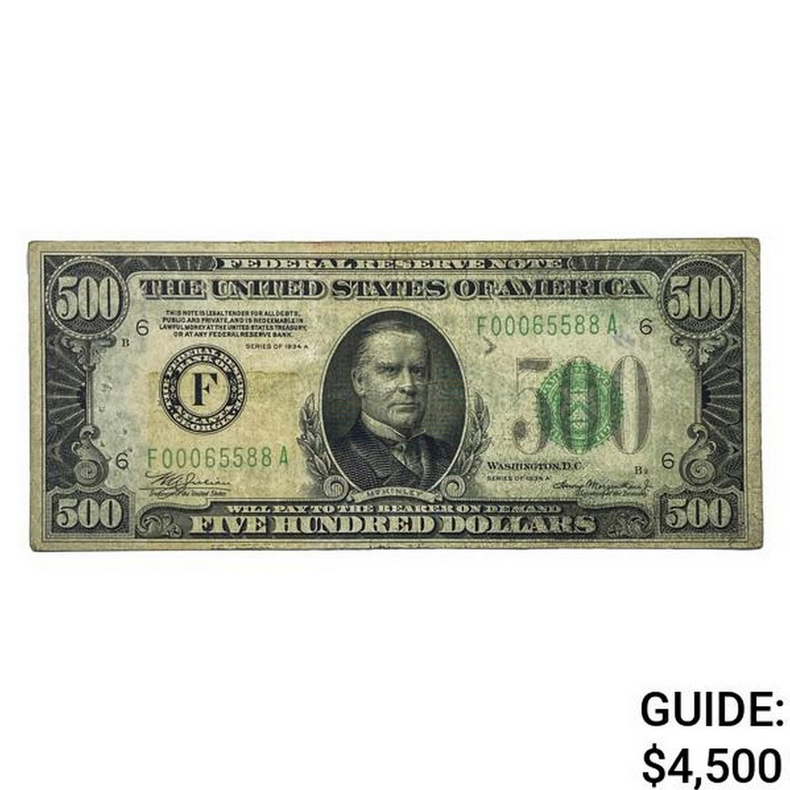 1934A $500 U.S. Federal Reserve Note - Atlanta: 1934A $500 U.S. Federal Reserve Note - Atlanta