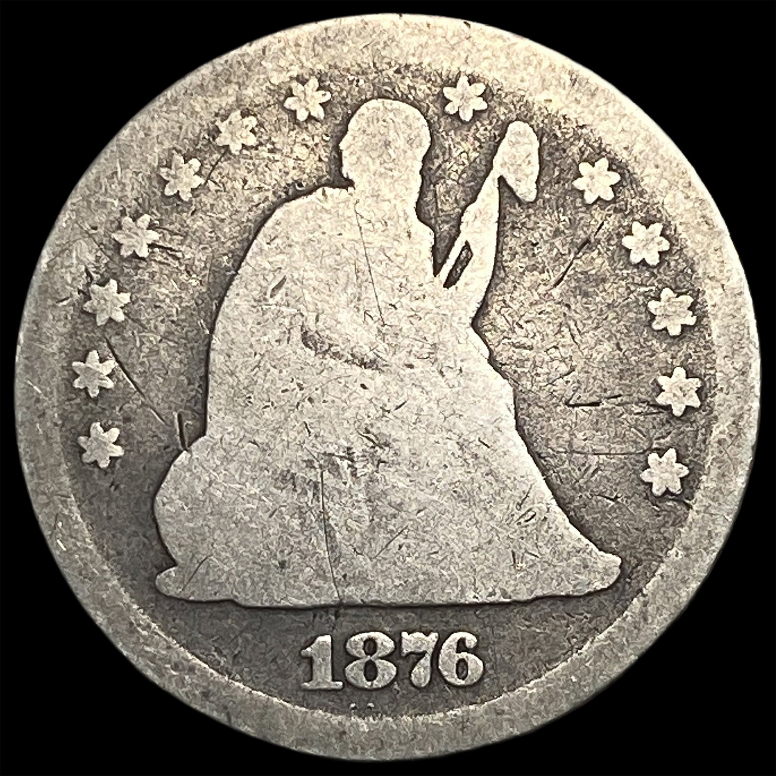 1876 Silver Seated Liberty Quarter NICELY CIRCULATED: 1876 Silver Seated Liberty Quarter NICELY CIRCULATED