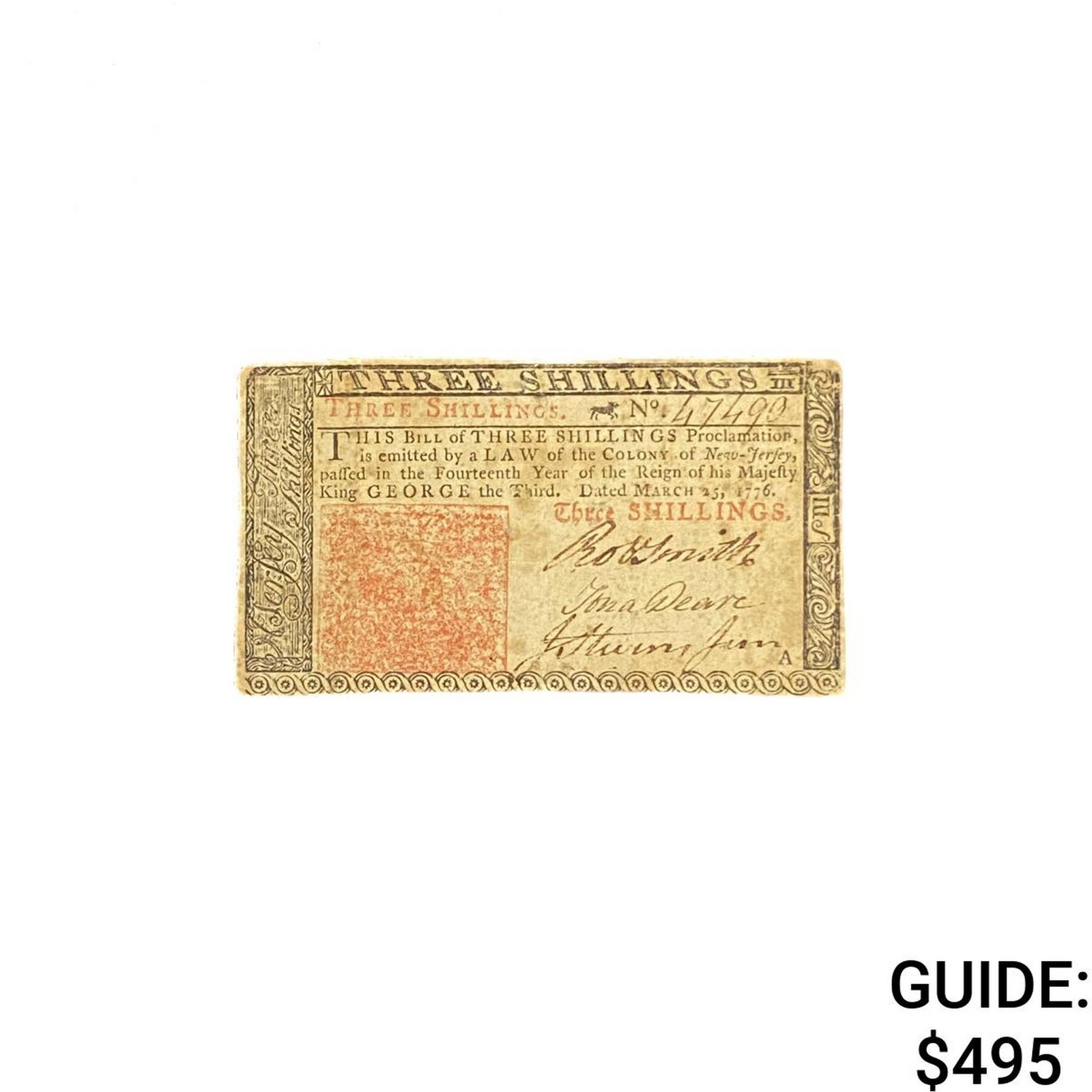 1776 New Jersey Note, March 25th 3 Shillings 7: 1776 New Jersey Note, March 25th 3 Shillings 7
