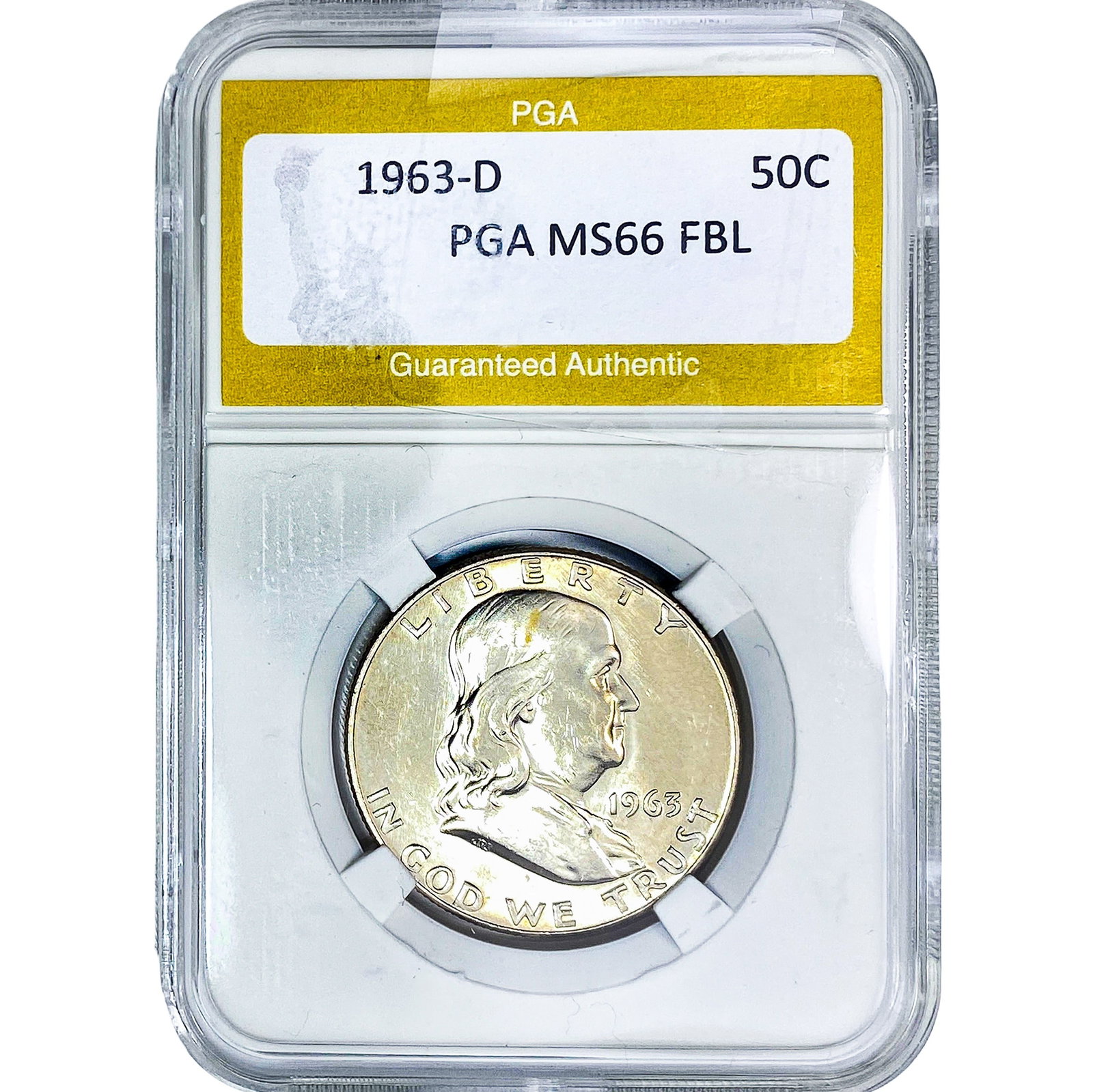 1963-D Franklin Half Dollar PGA MS66 FBL: 1963-D Franklin Half Dollar PGA MS66 FBL