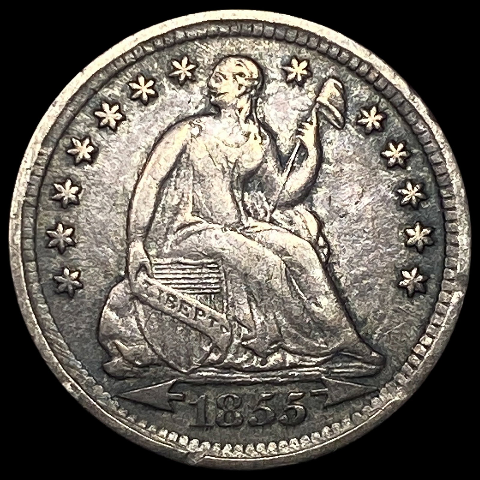 1855 Arrows Seated Liberty Half Dime NEARLY UNCIRCULATED: 1855 Arrows Seated Liberty Half Dime NEARLY UNCIRCULATED