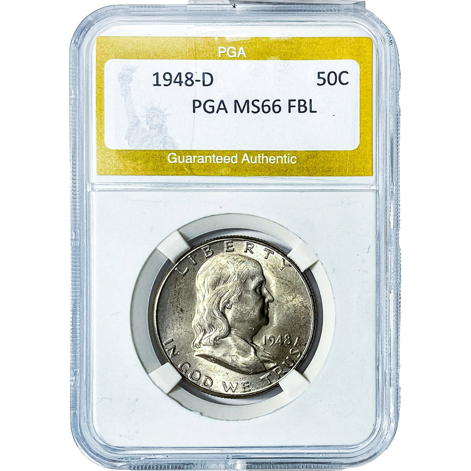 1948-D Franklin Half Dollar PGA MS66 FBL: 1948-D Franklin Half Dollar PGA MS66 FBL