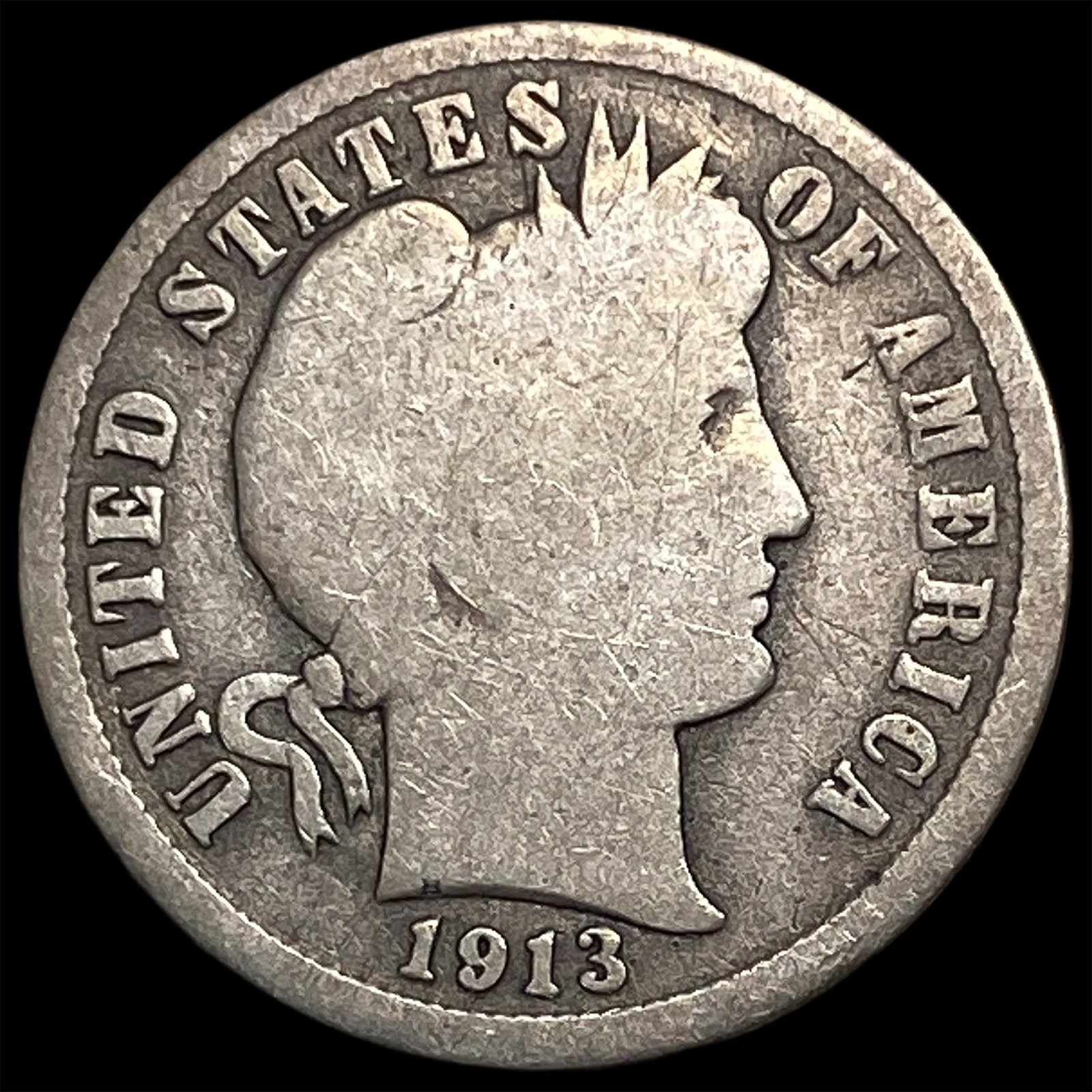 1913-S Silver Barber Dime LIGHTLY CIRCULATED: 1913-S Silver Barber Dime LIGHTLY CIRCULATED