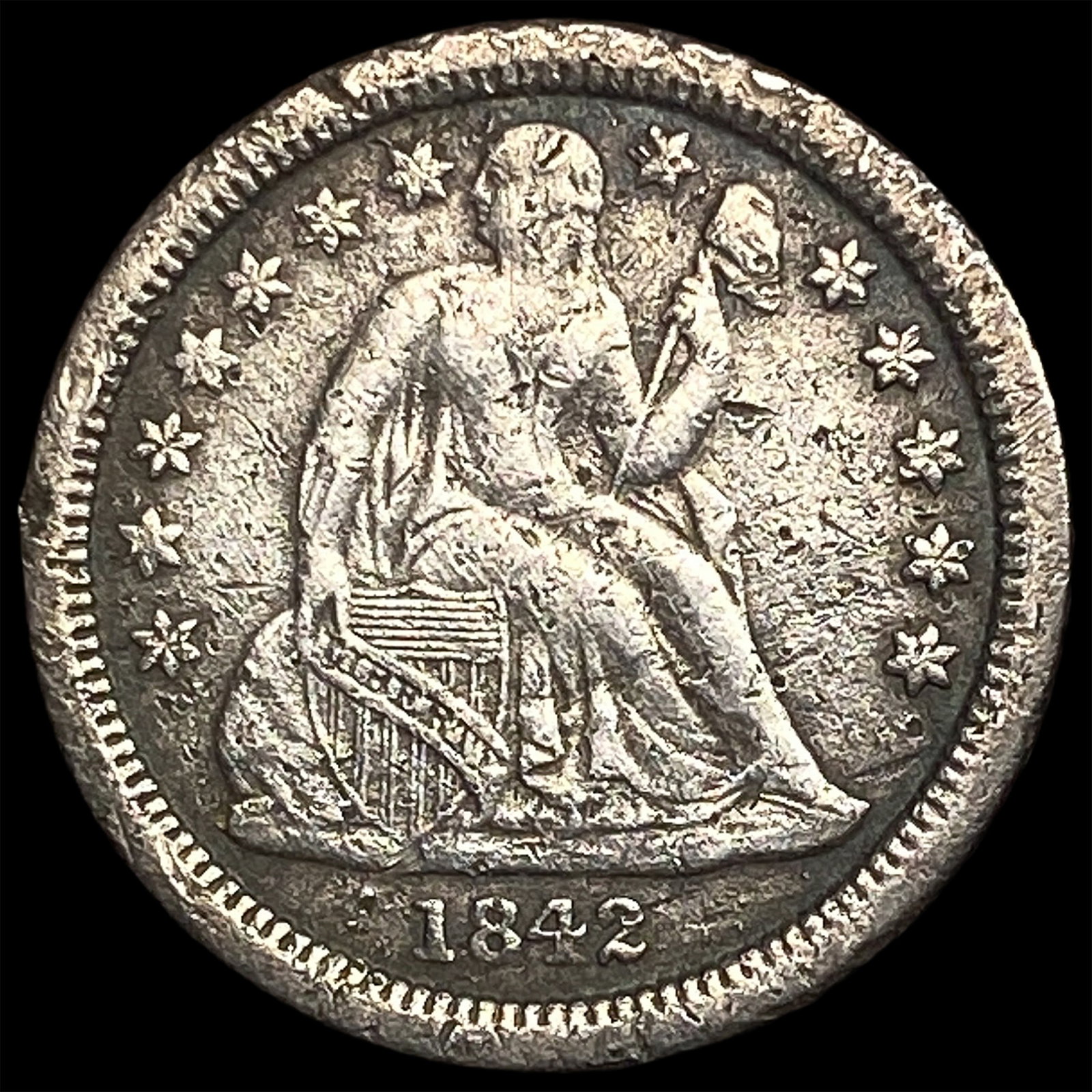 1842-O Silver Seated Liberty Dime LIGHTLY CIRCULATED: 1842-O Silver Seated Liberty Dime LIGHTLY CIRCULATED