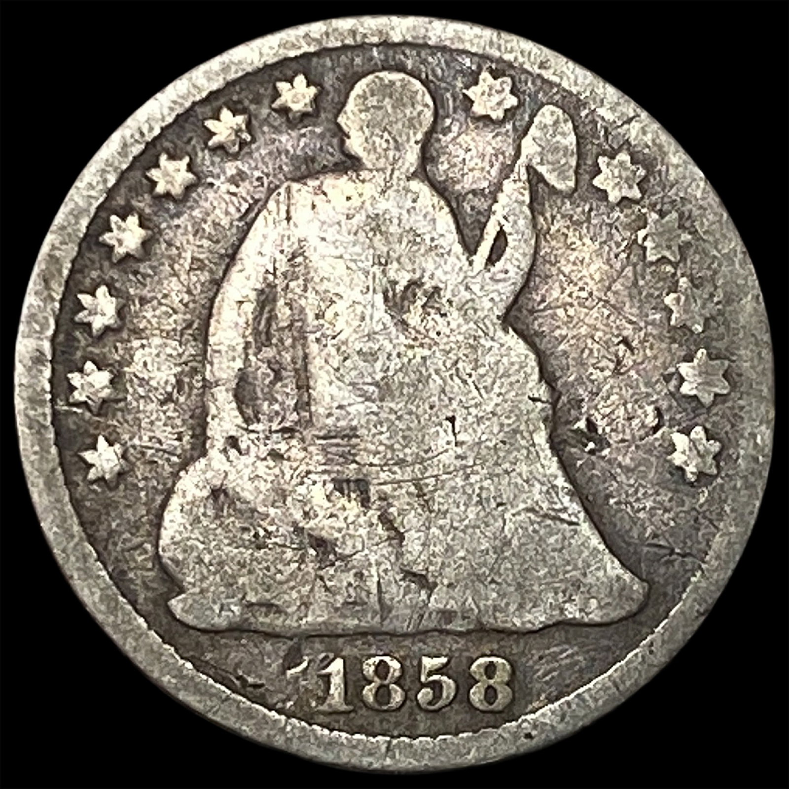 1858-O Silver Half Dime NICELY CIRCULATED: 1858-O Silver Half Dime NICELY CIRCULATED