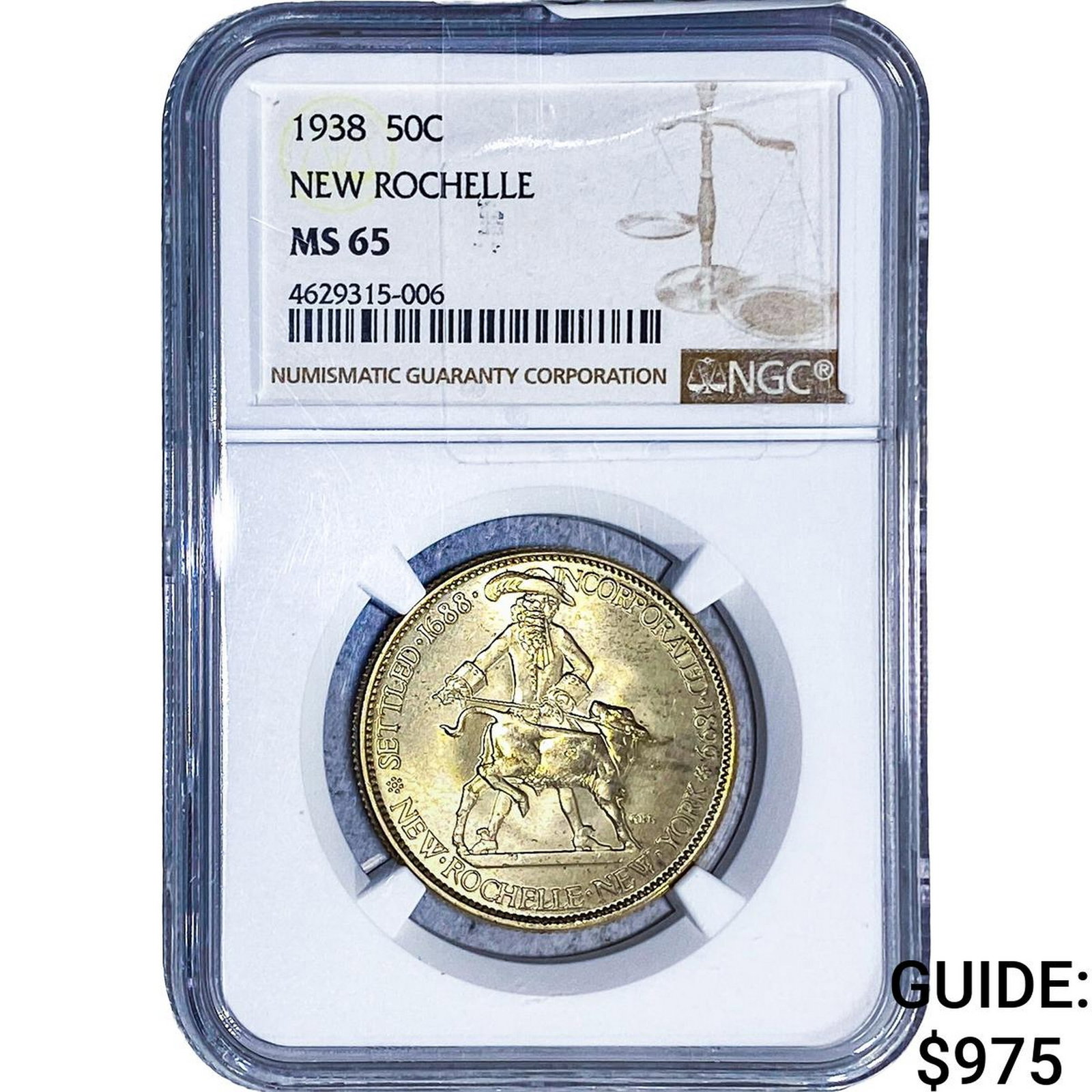 1938 New Rochelle Half Dollar NGC MS65: 1938 New Rochelle Half Dollar NGC MS65